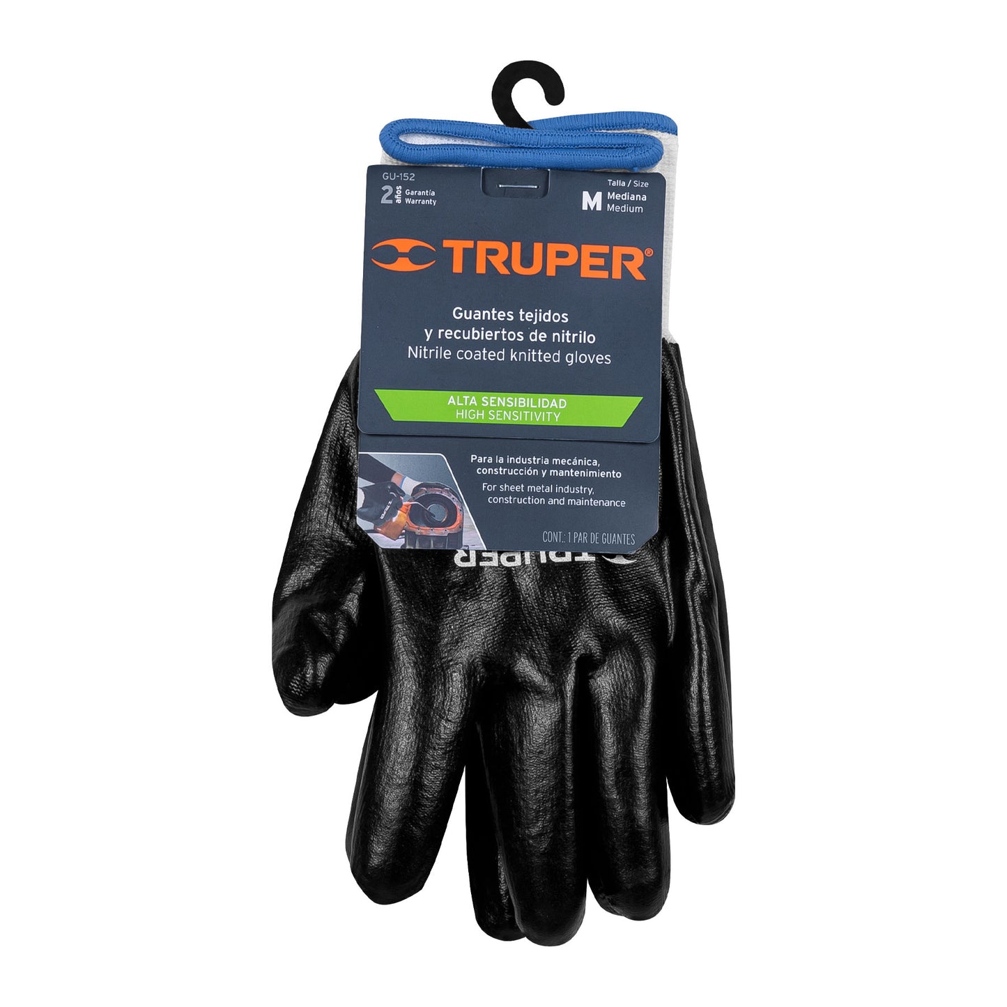 Guantes de poliéster con recubrimiento de nitrilo, medianos