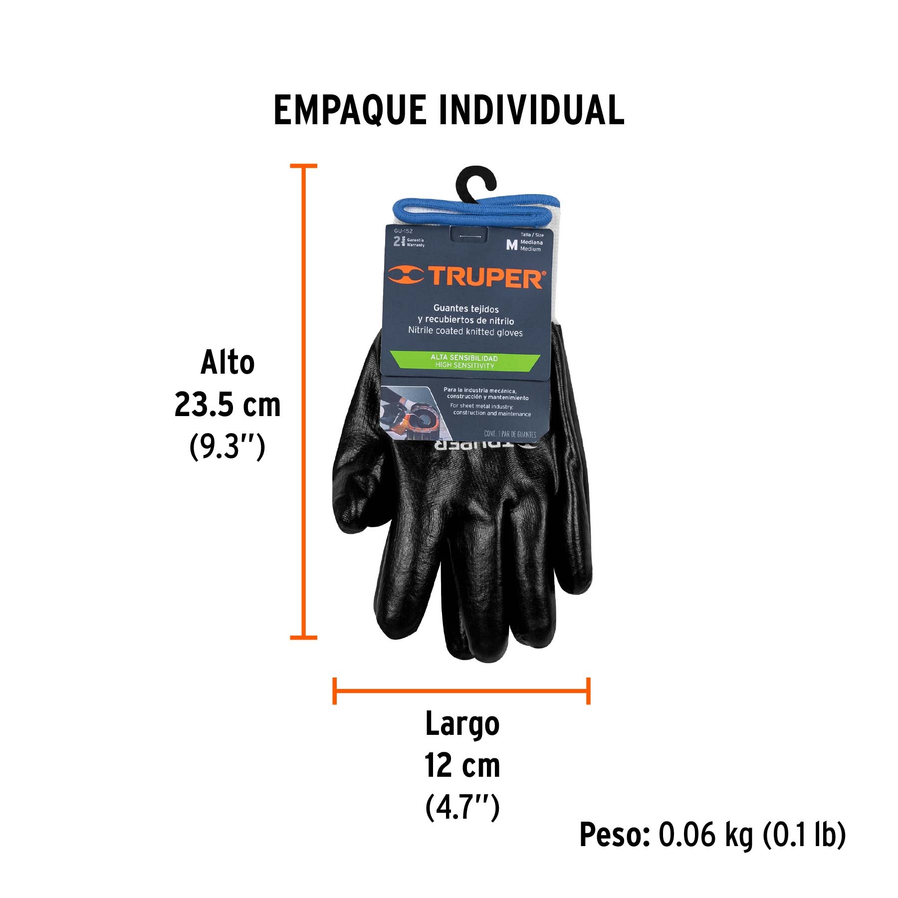 Guantes de poliéster con recubrimiento de nitrilo, medianos