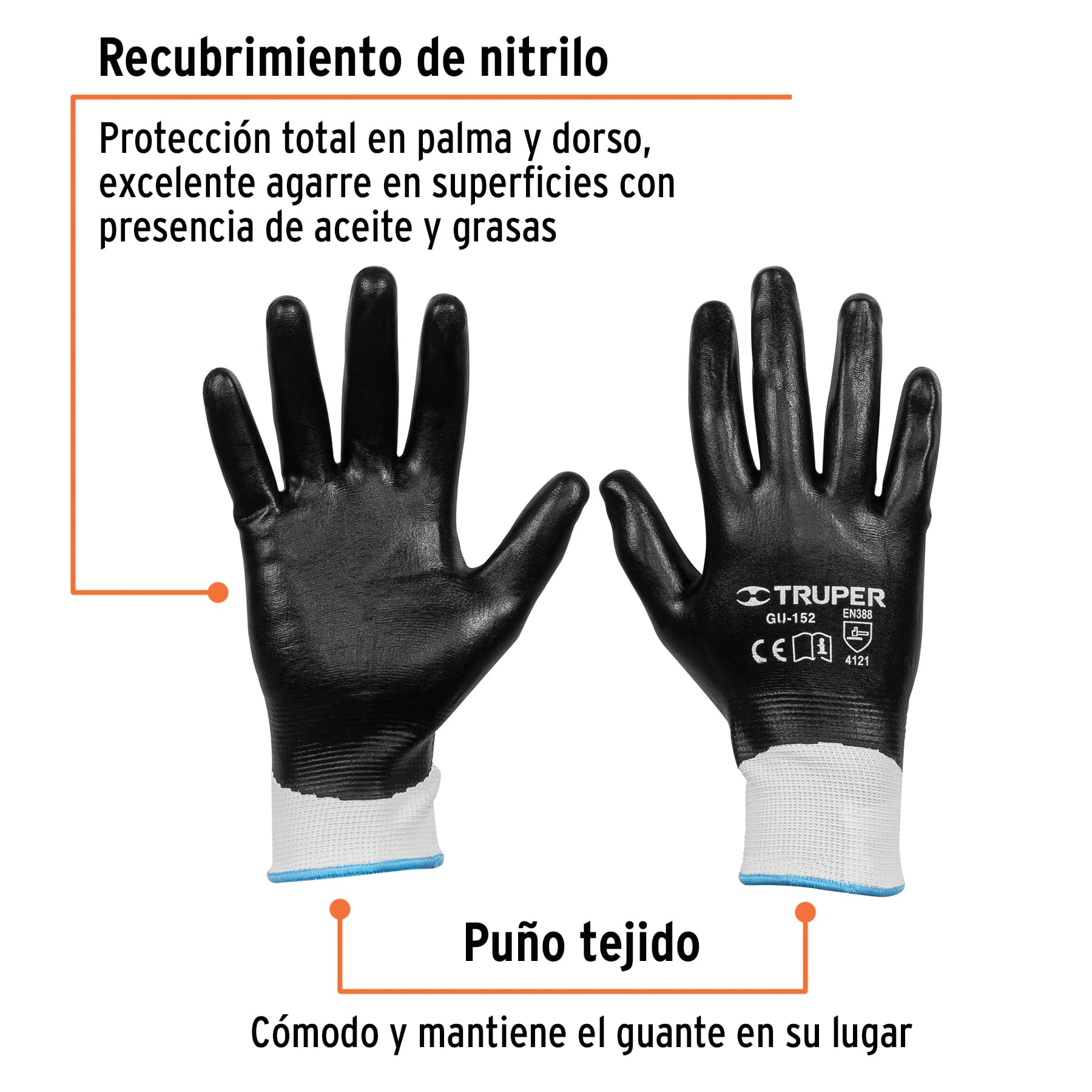 Guantes de poliéster con recubrimiento de nitrilo, medianos
