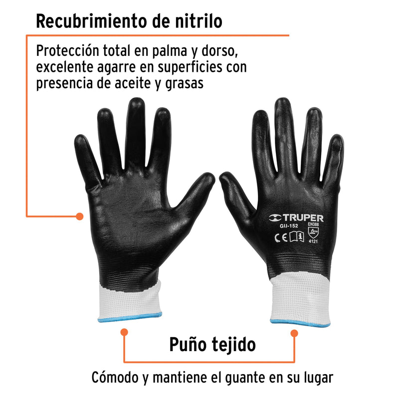 Guantes de poliéster con recubrimiento de nitrilo, medianos