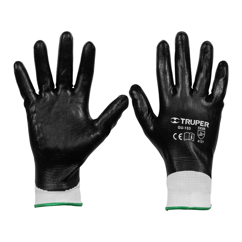 Guantes de poliéster con recubrimiento de nitrilo, grandes