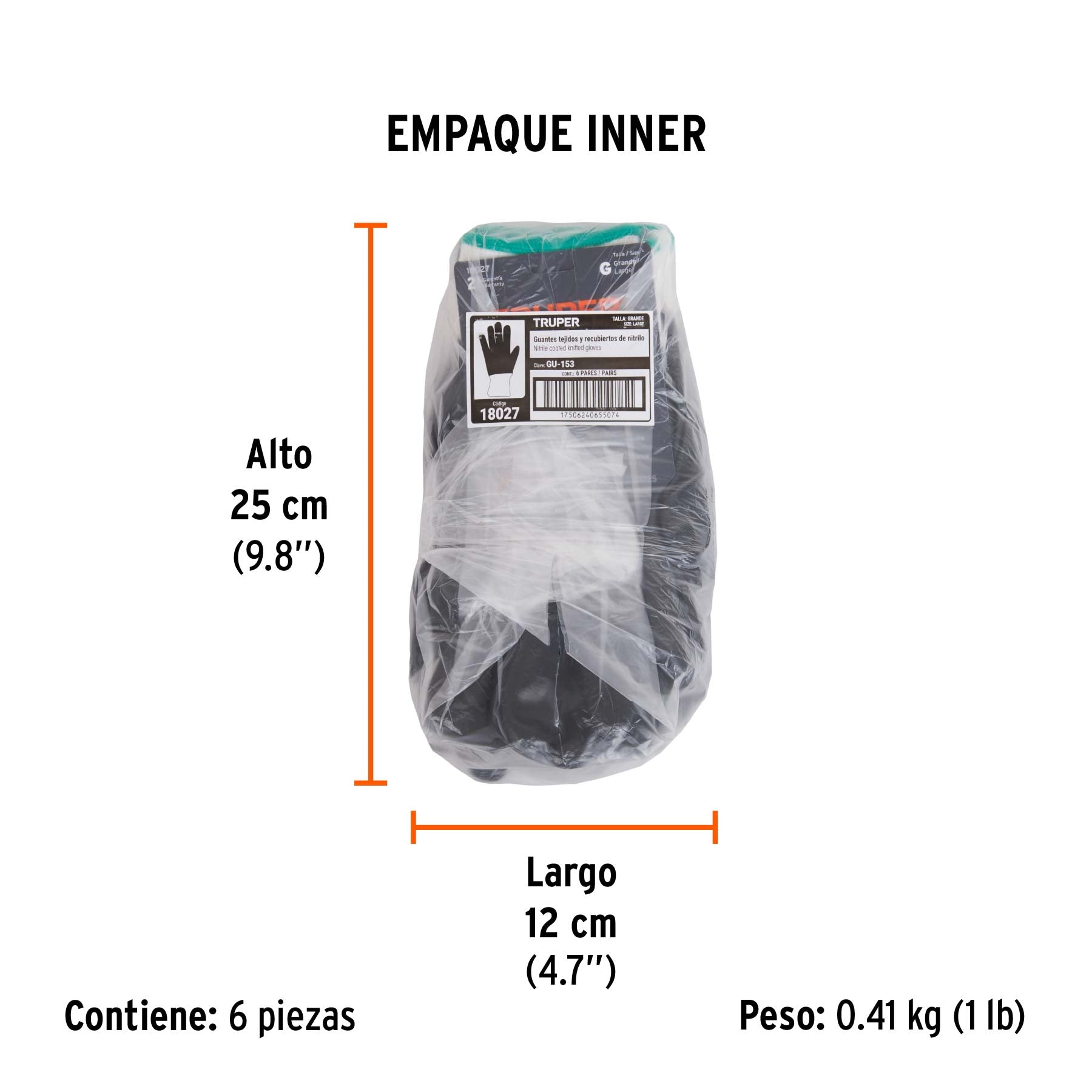 Guantes de poliéster con recubrimiento de nitrilo, grandes