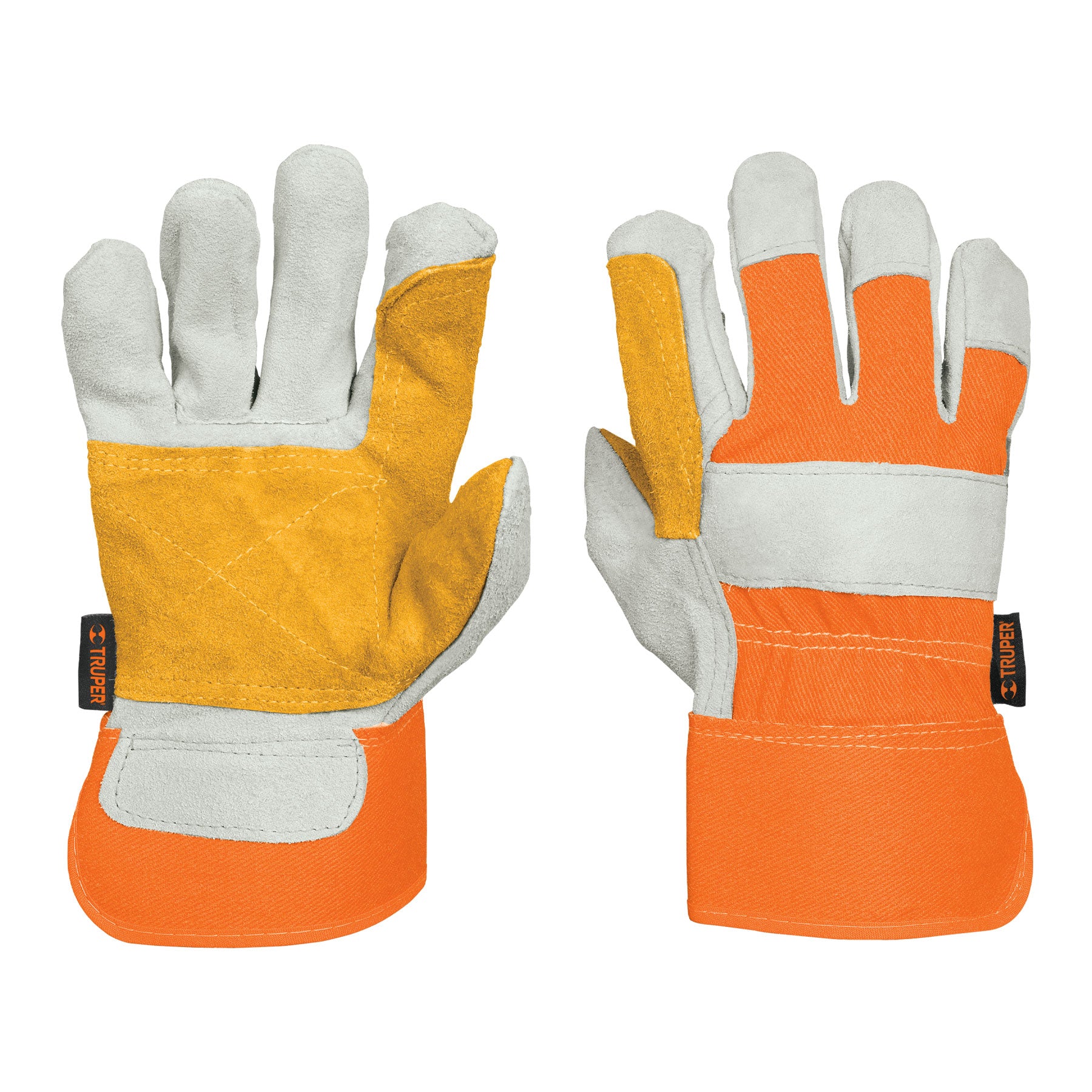 Guantes de carnaza y loneta, con refuerzo, grande