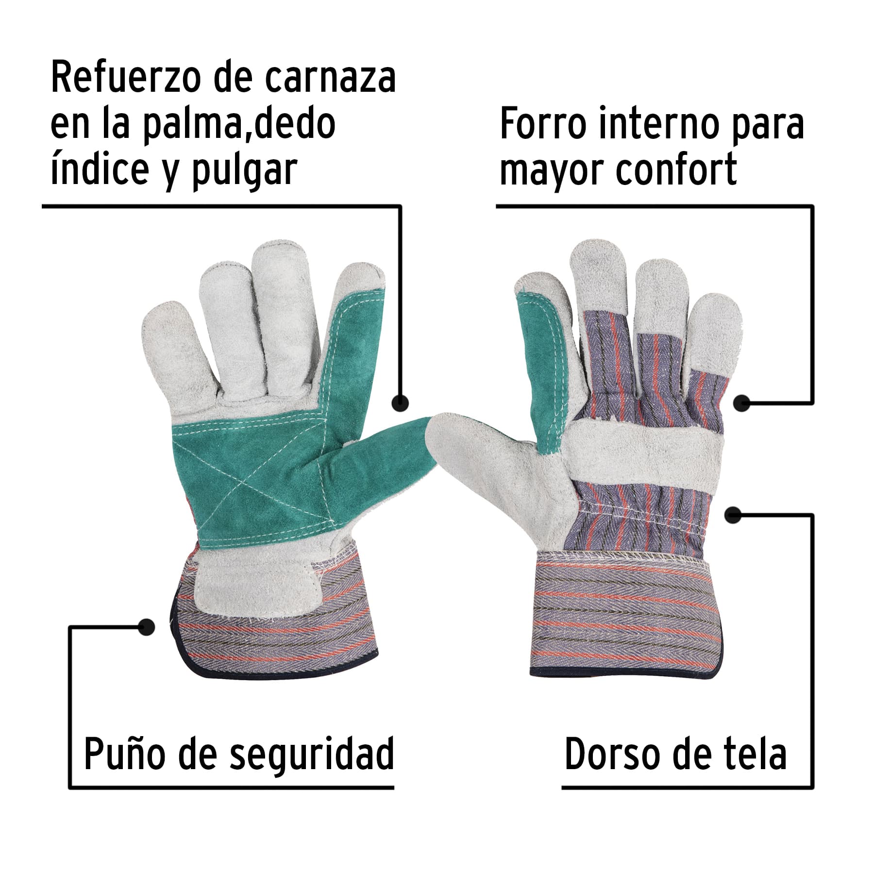 Guantes de carnaza y loneta con refuerzo talla grande Pretul