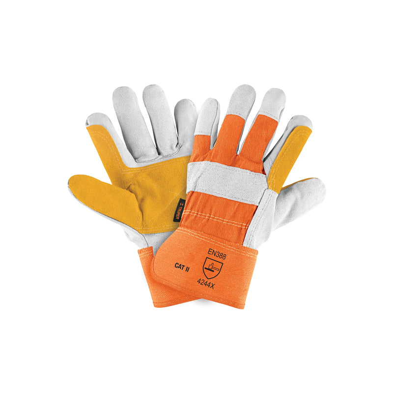 Guantes de carnaza y loneta, con refuerzo, grande
