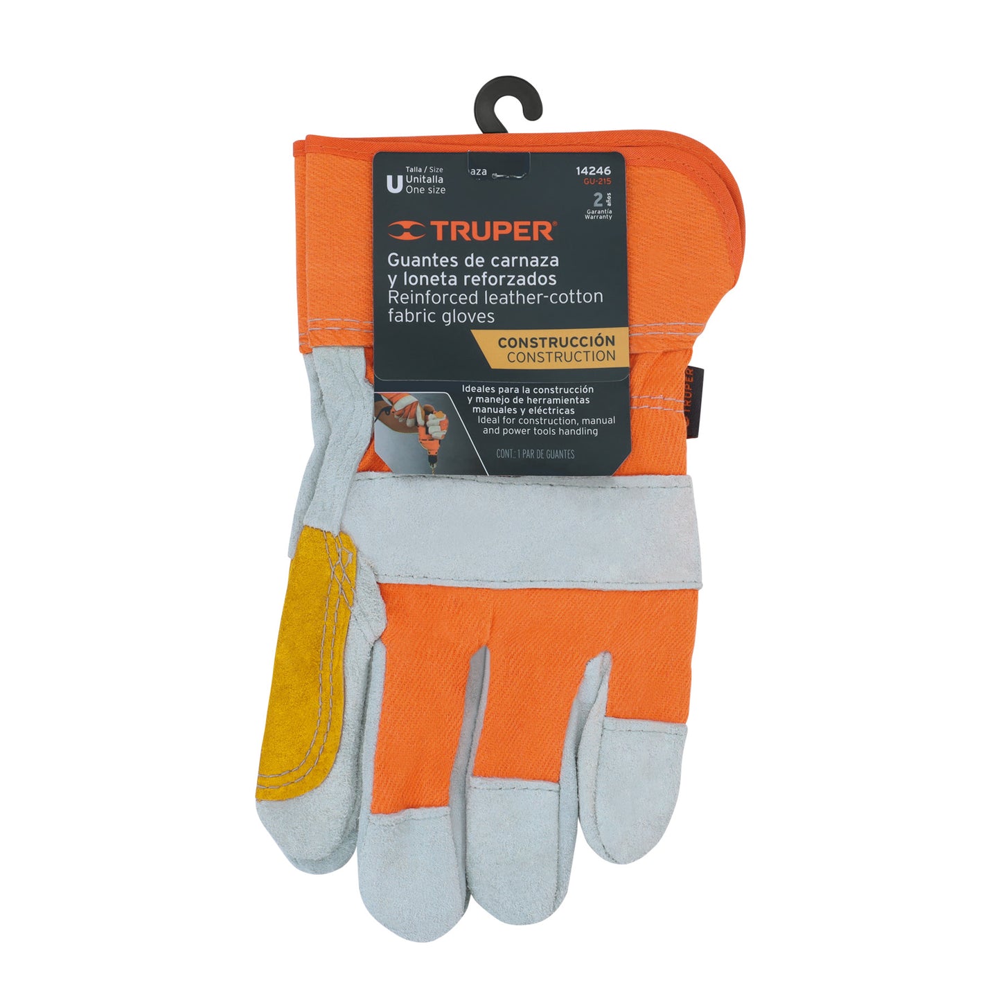 Guantes de carnaza y loneta, con refuerzo, grande