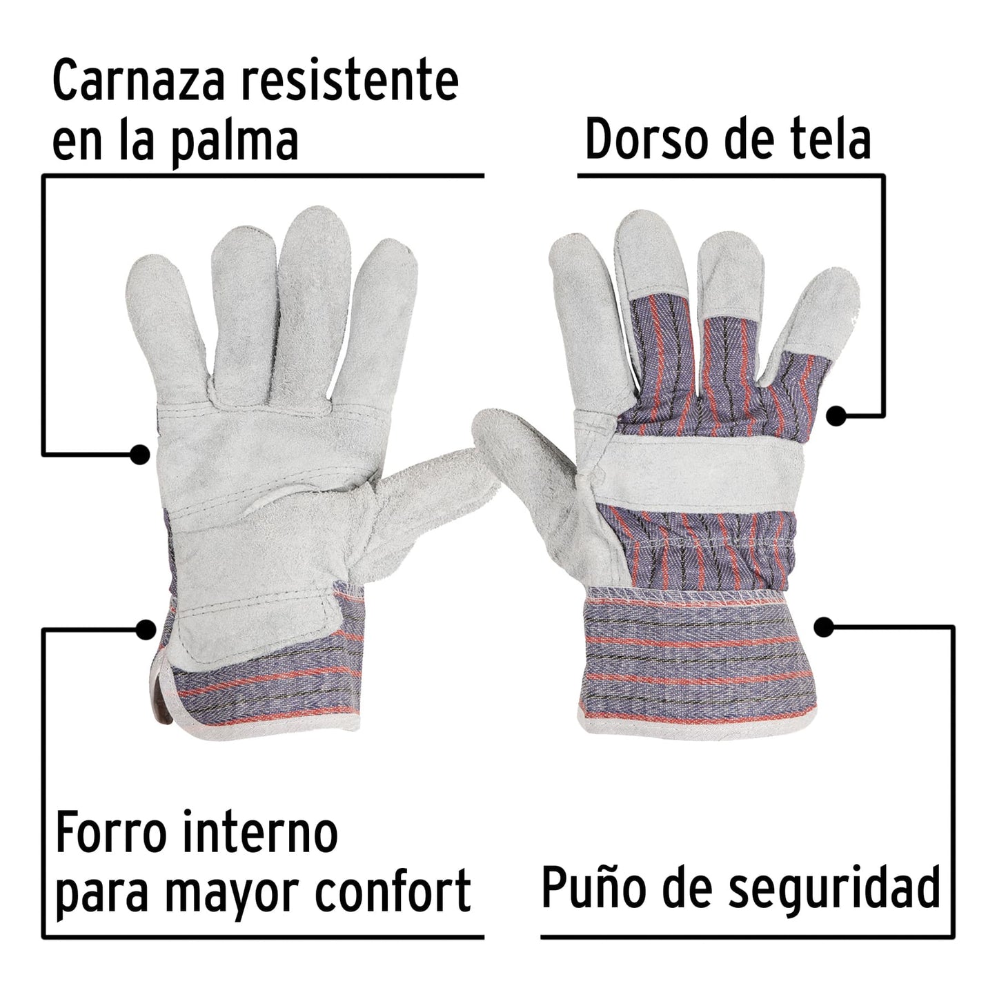 Guantes de carnaza y loneta talla grande Pretul