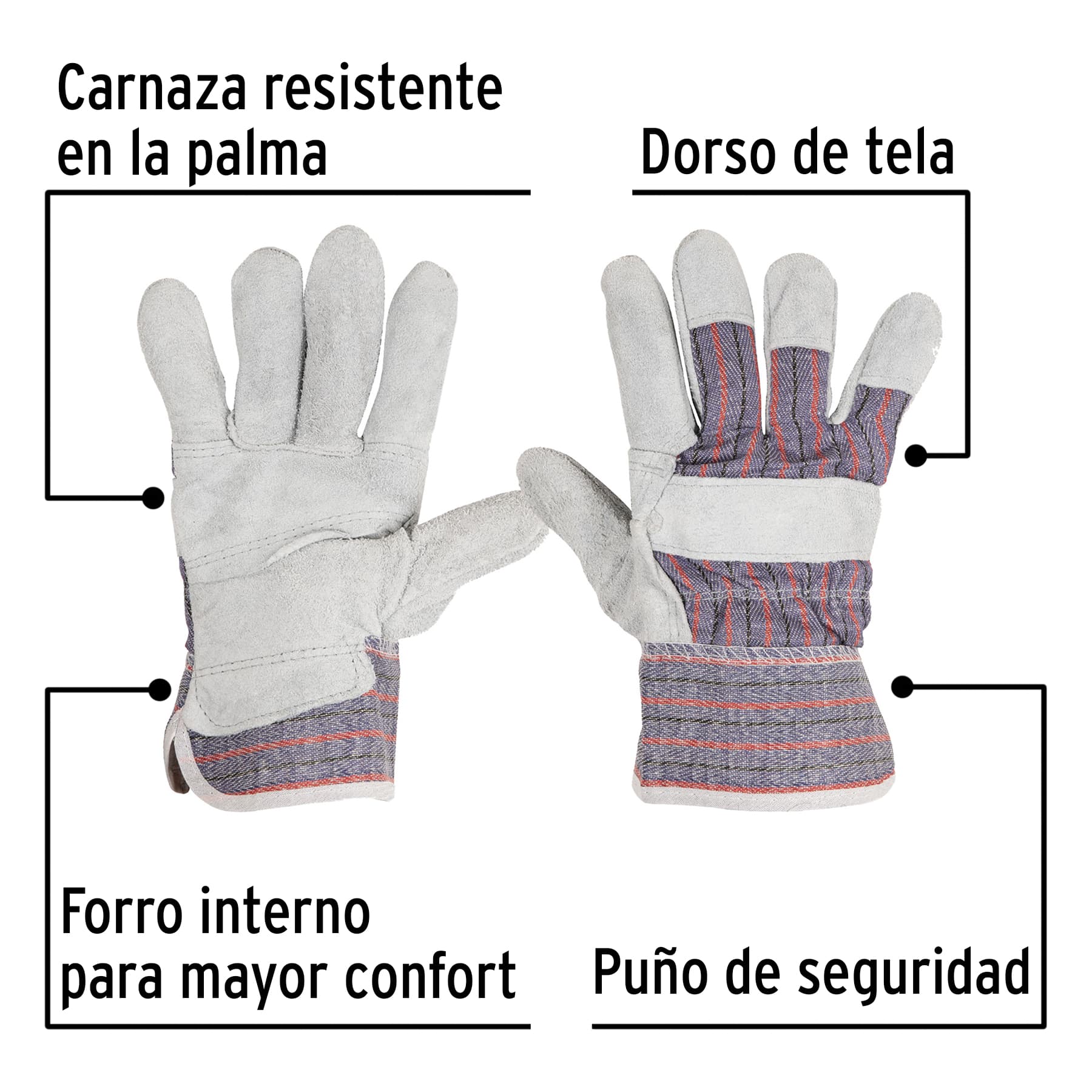 Guantes de carnaza y loneta talla grande Pretul