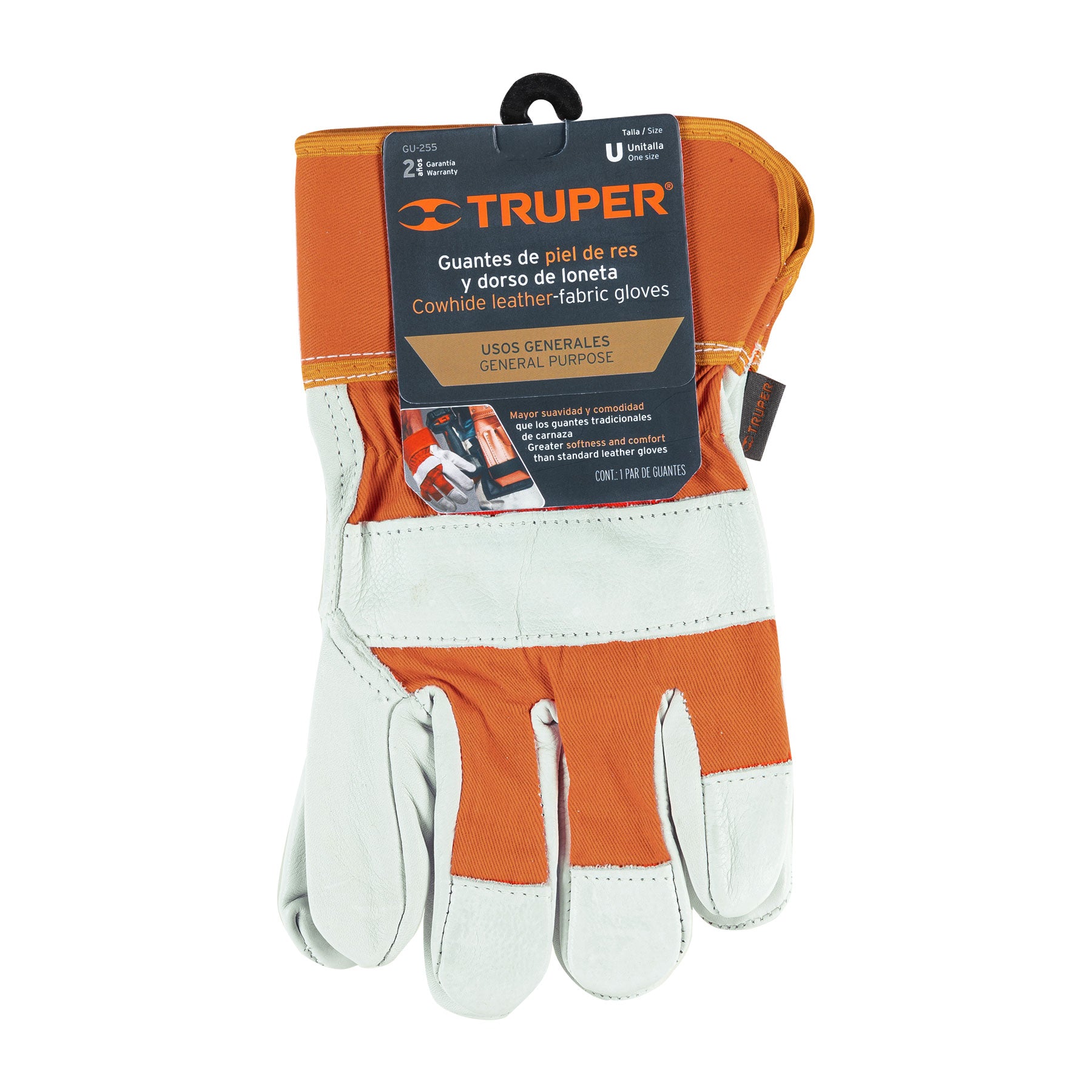 Guantes de piel de res y dorso de loneta