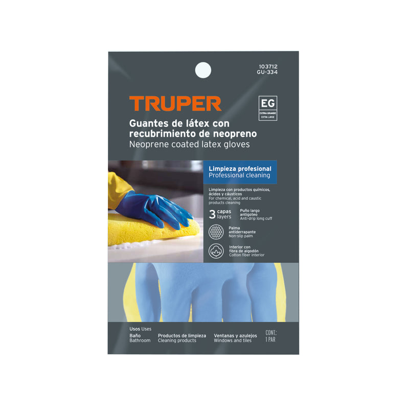 Guantes de látex reforzados para limpieza, XG, Truper
