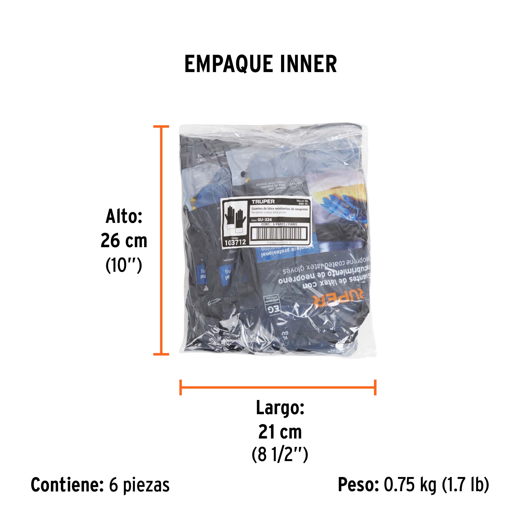 Guantes de látex reforzados para limpieza, XG, Truper