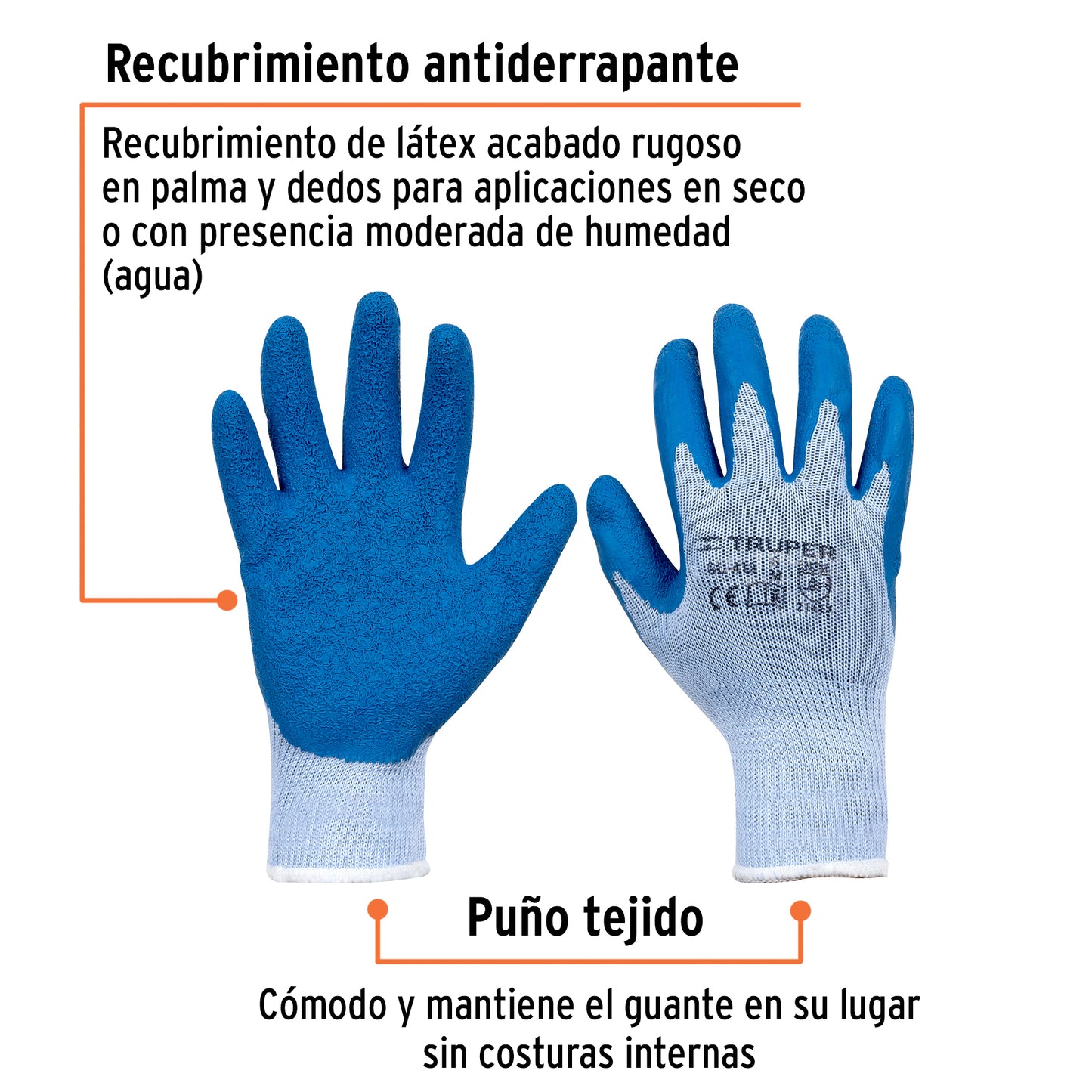 Guantes de poliéster recubiertos de latex, medianos