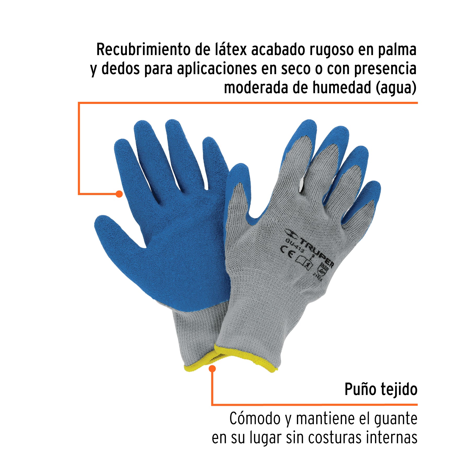 Guantes de poliéster recubiertos de latex, grandes
