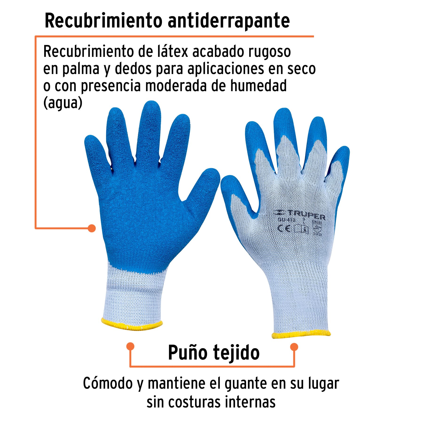 Guantes de poliéster recubiertos de latex, grandes