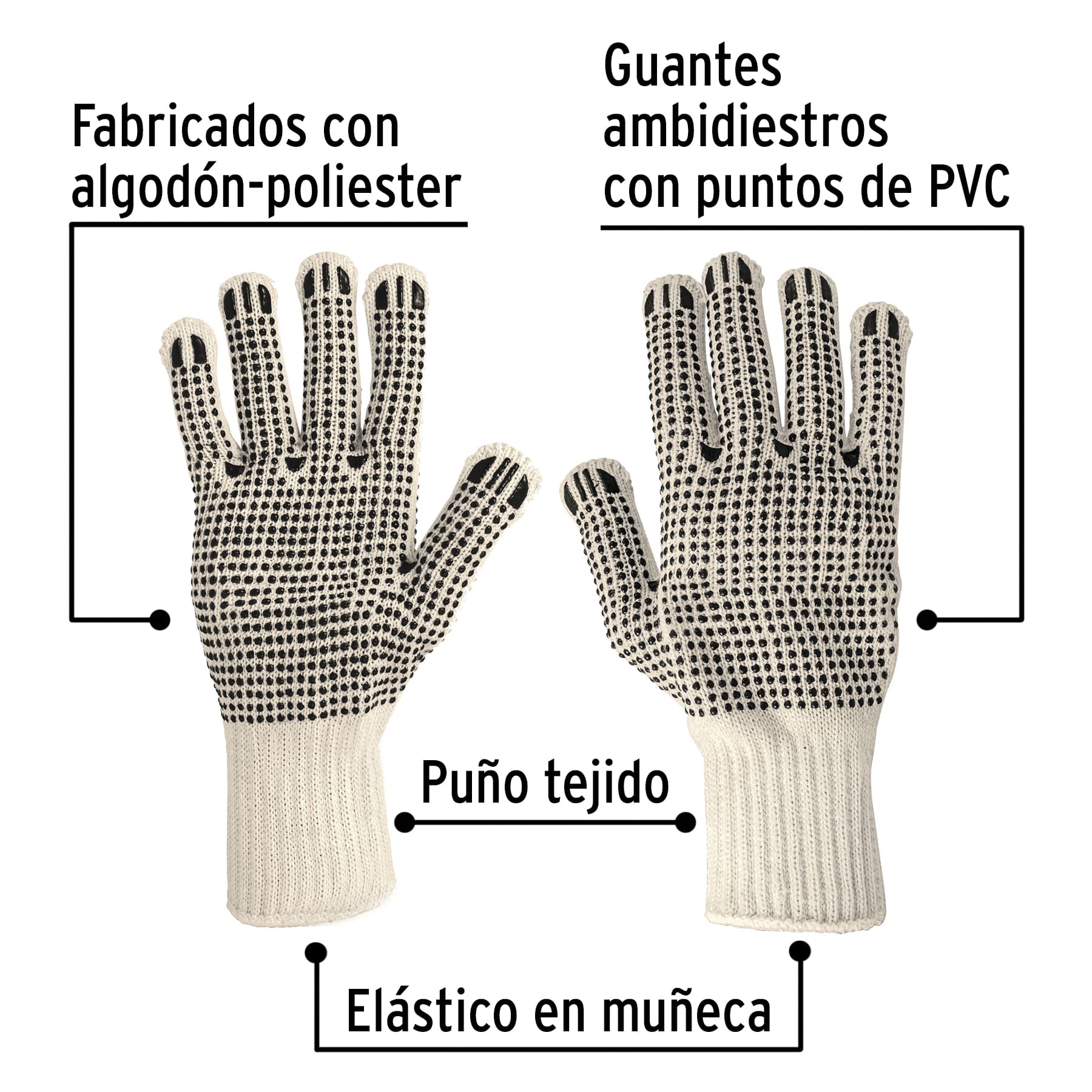 Guantes de algodón con puntos de pvc, pretul