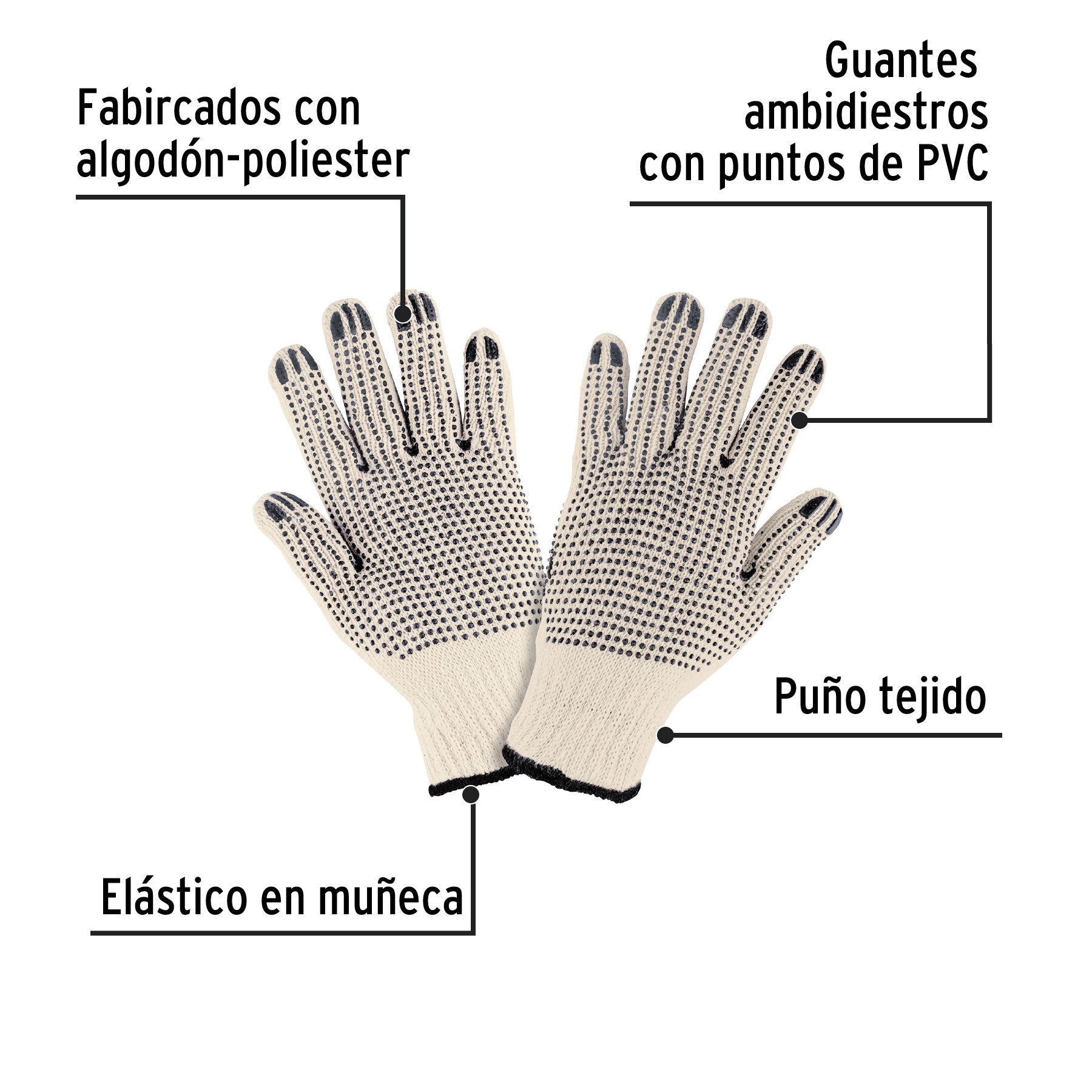 Guantes de algodón con puntos de pvc, pretul