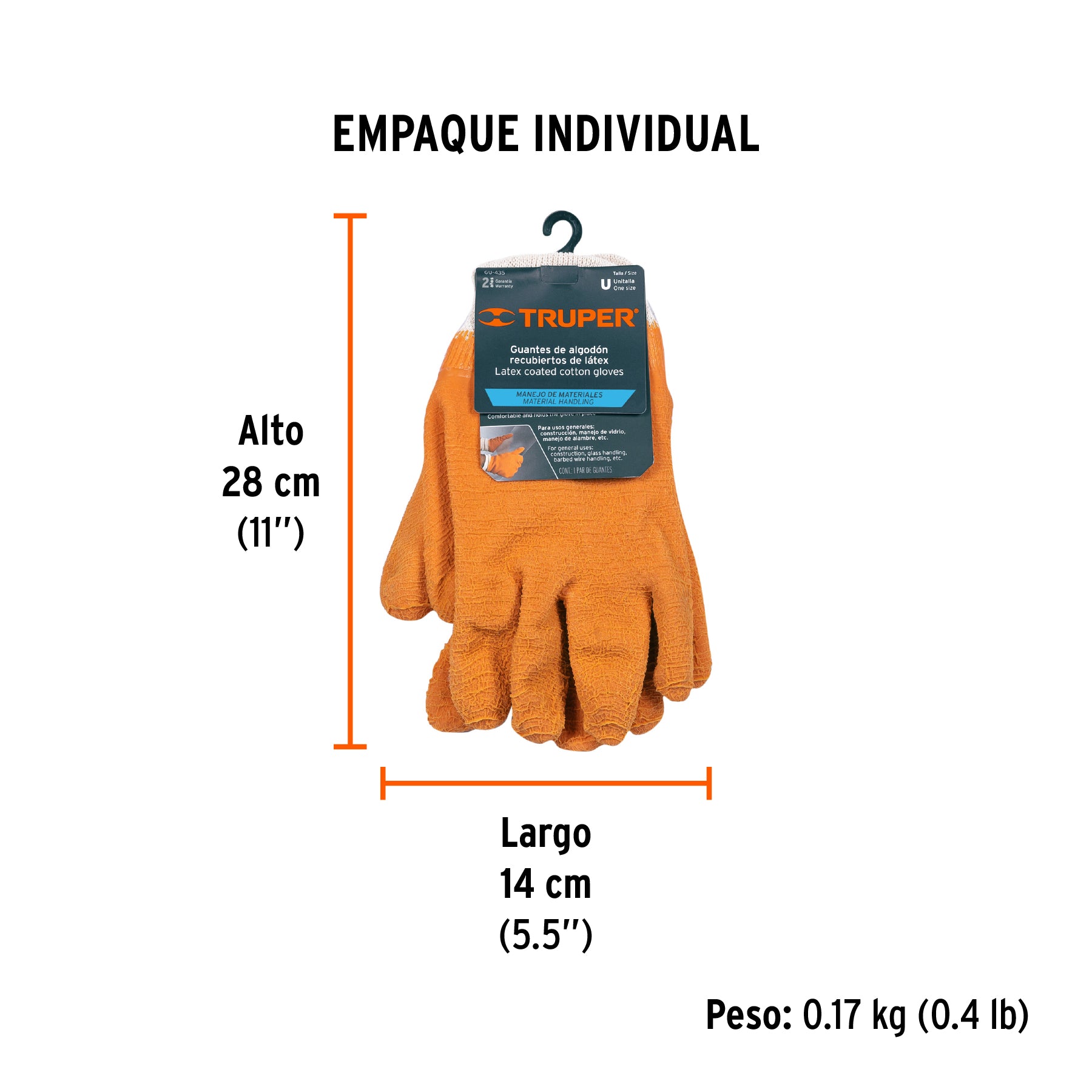 Guantes de algodón recubrimiento total de latex, unitalla
