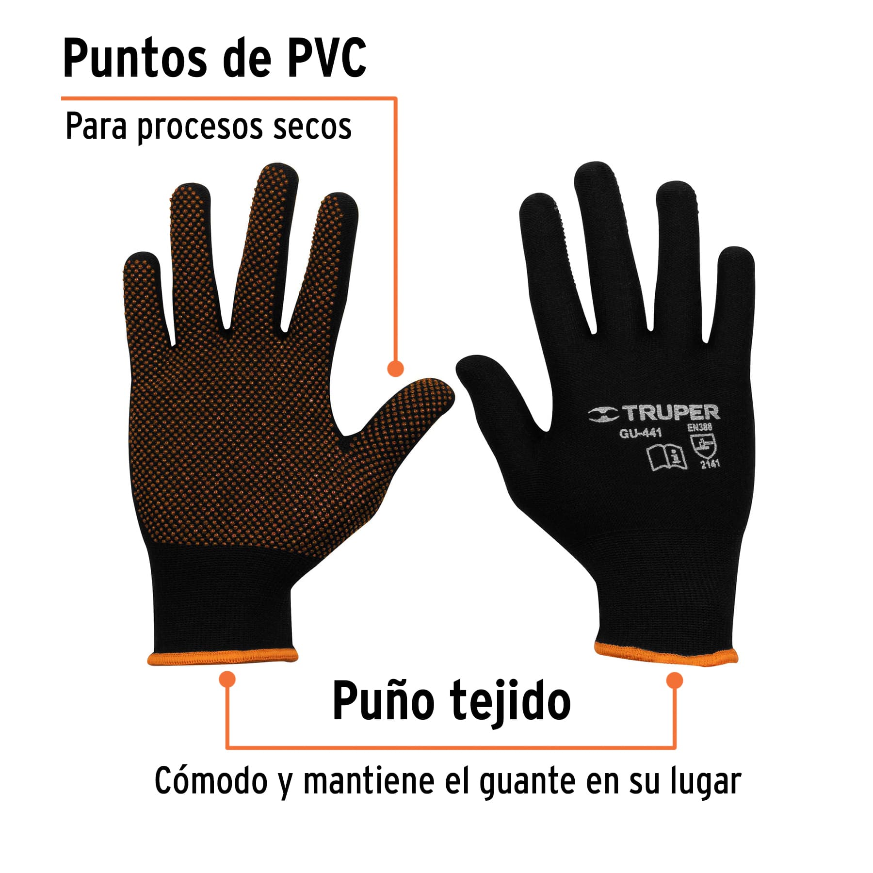 Guantes de nylon con puntos de PVC en palma, chicos