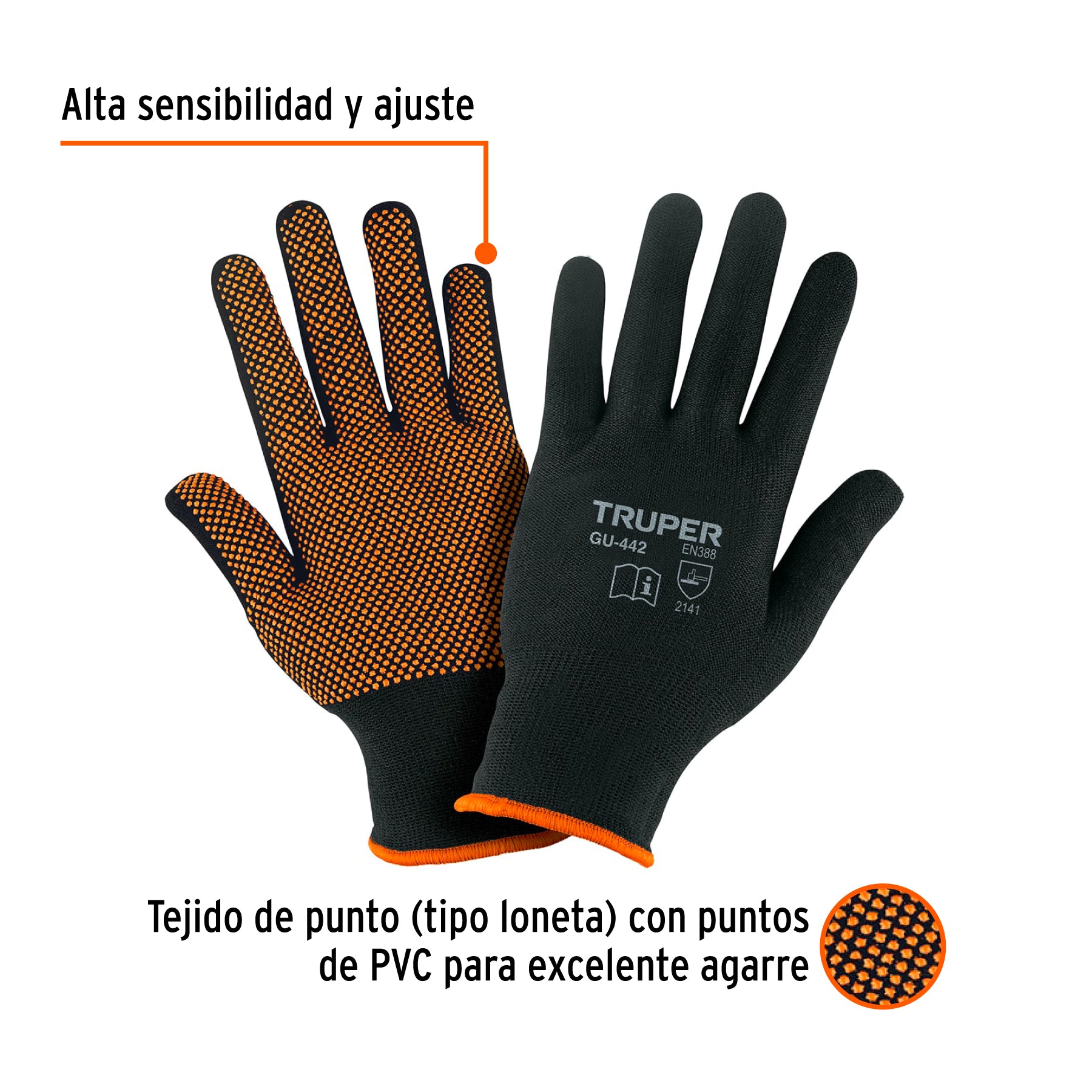 Guantes de nylon con puntos de PVC en palma, medianos