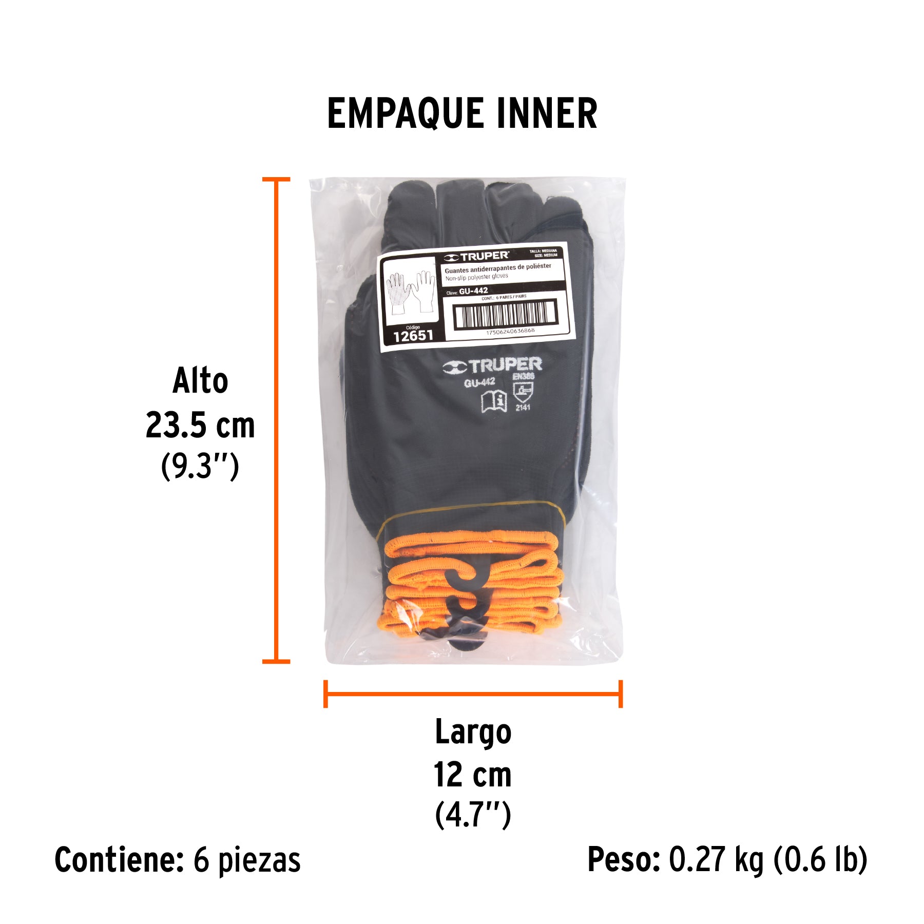 Guantes de nylon con puntos de PVC en palma, medianos