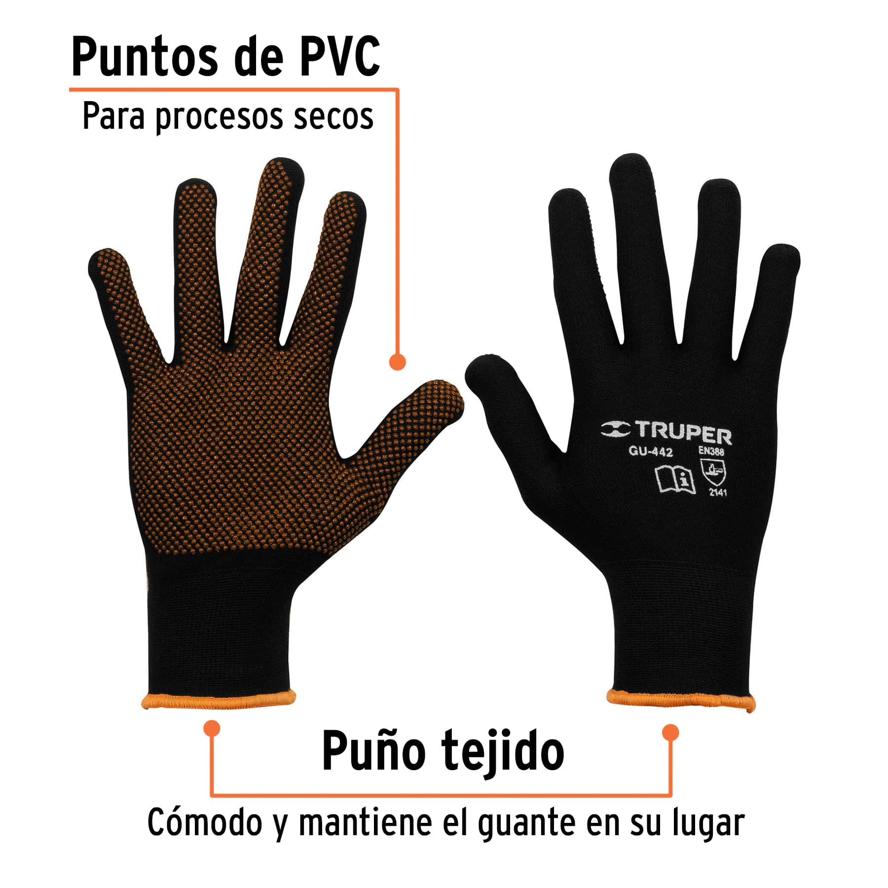 Guantes de nylon con puntos de PVC en palma, medianos