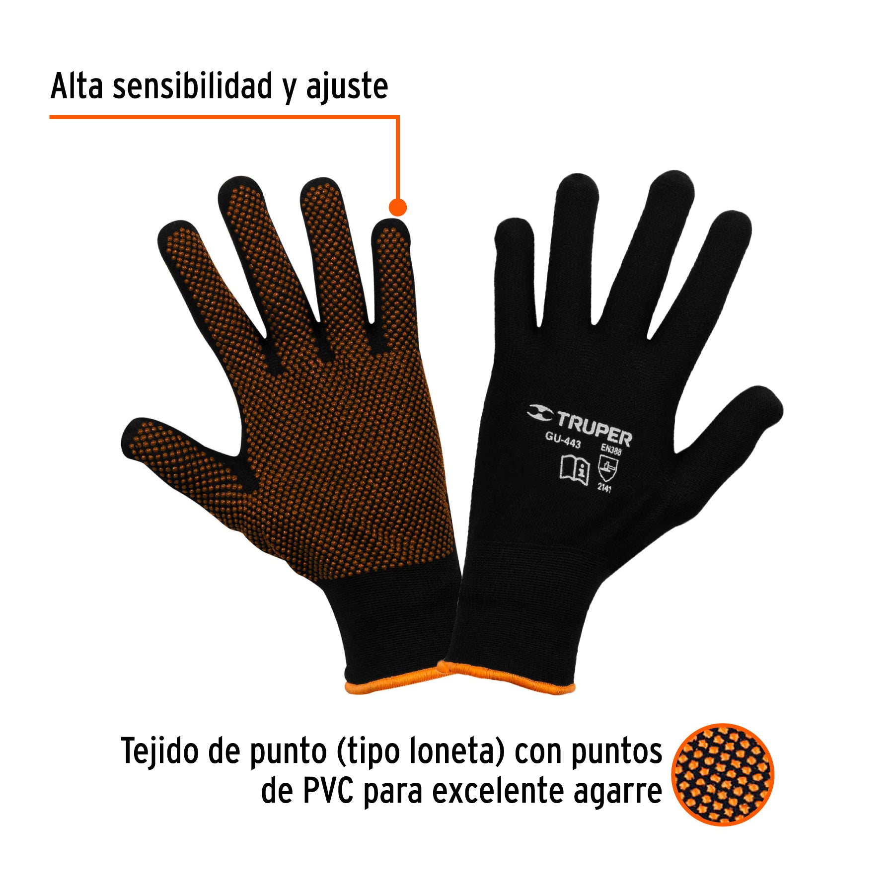 Guantes de nylon con puntos de PVC en palma, grandes