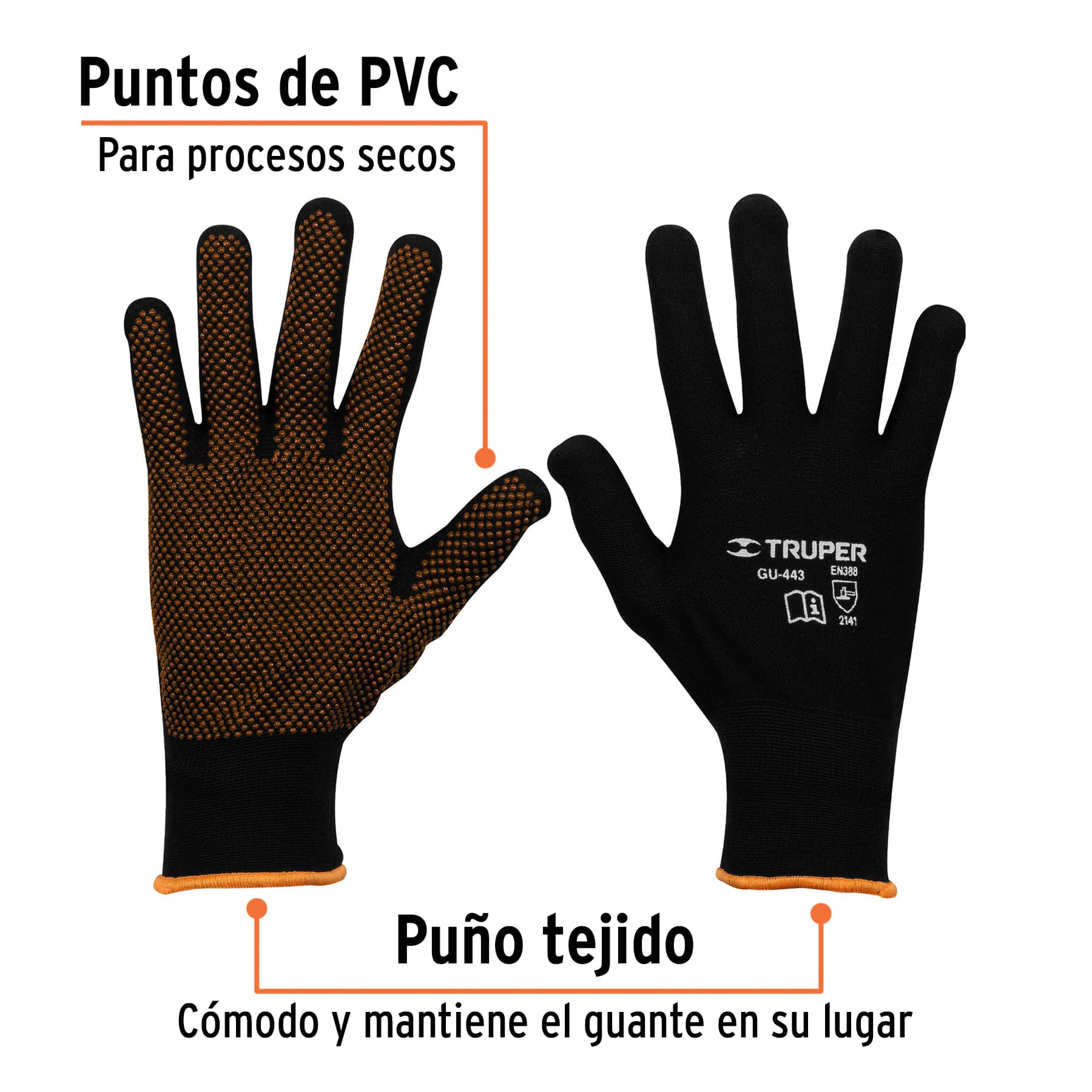 Guantes de nylon con puntos de PVC en palma, grandes