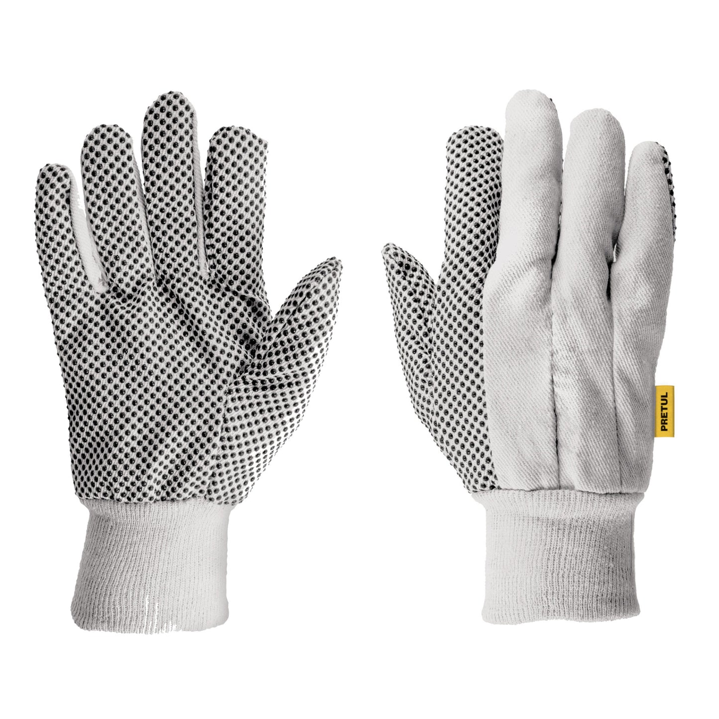 Guantes de algodón con puntos de PVC, palmas y dorso, Pretul
