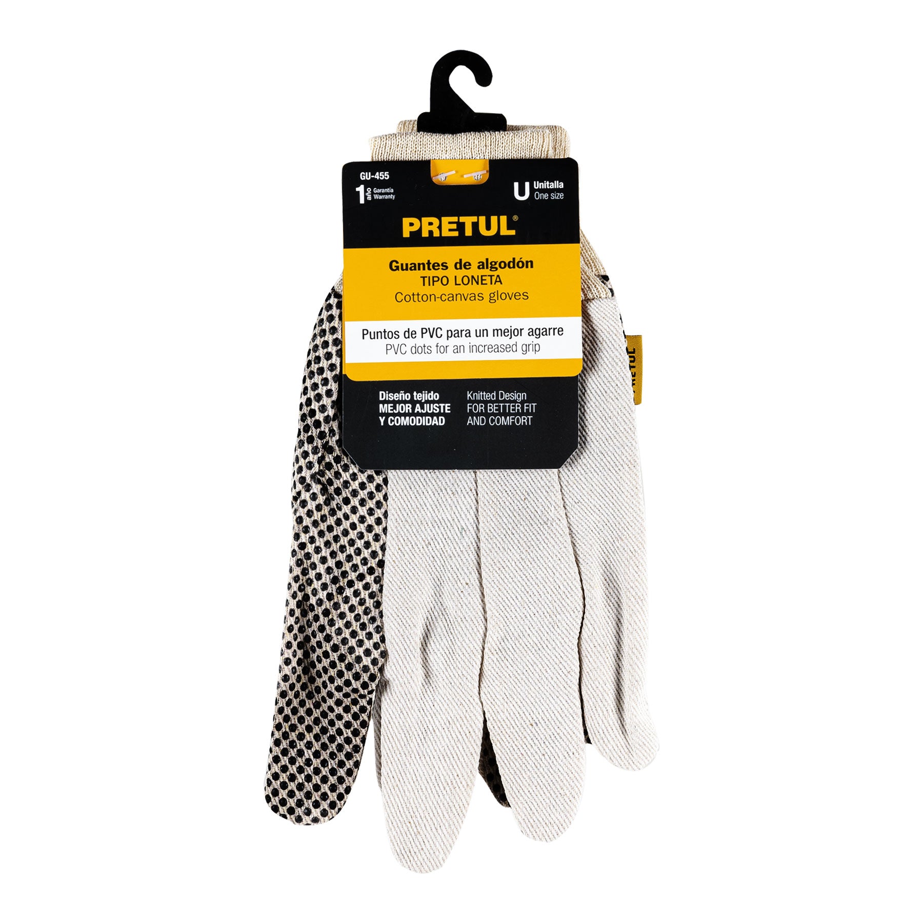 Guantes de algodón con puntos de PVC, palmas y dorso, Pretul