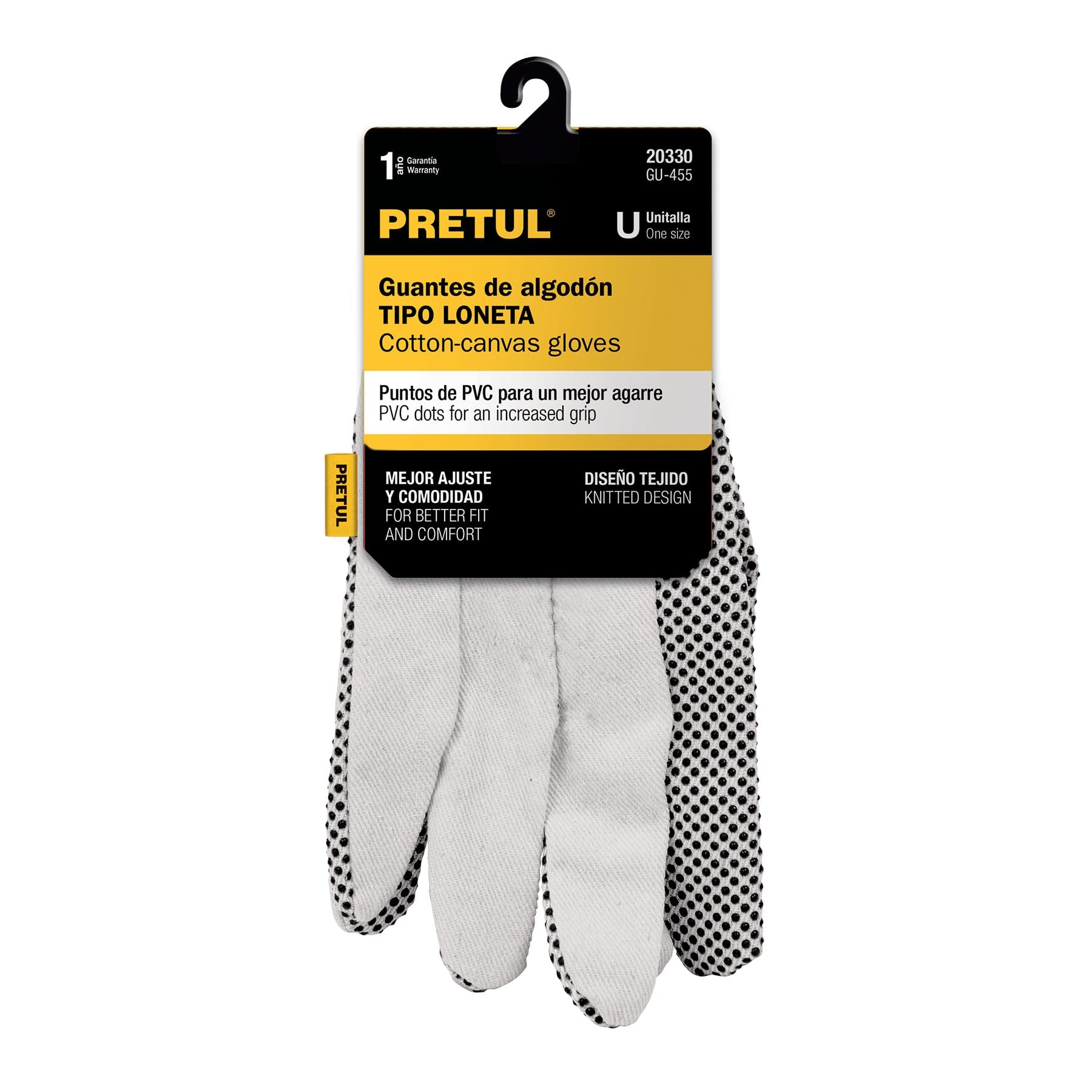 Guantes de algodón con puntos de PVC, palmas y dorso, Pretul