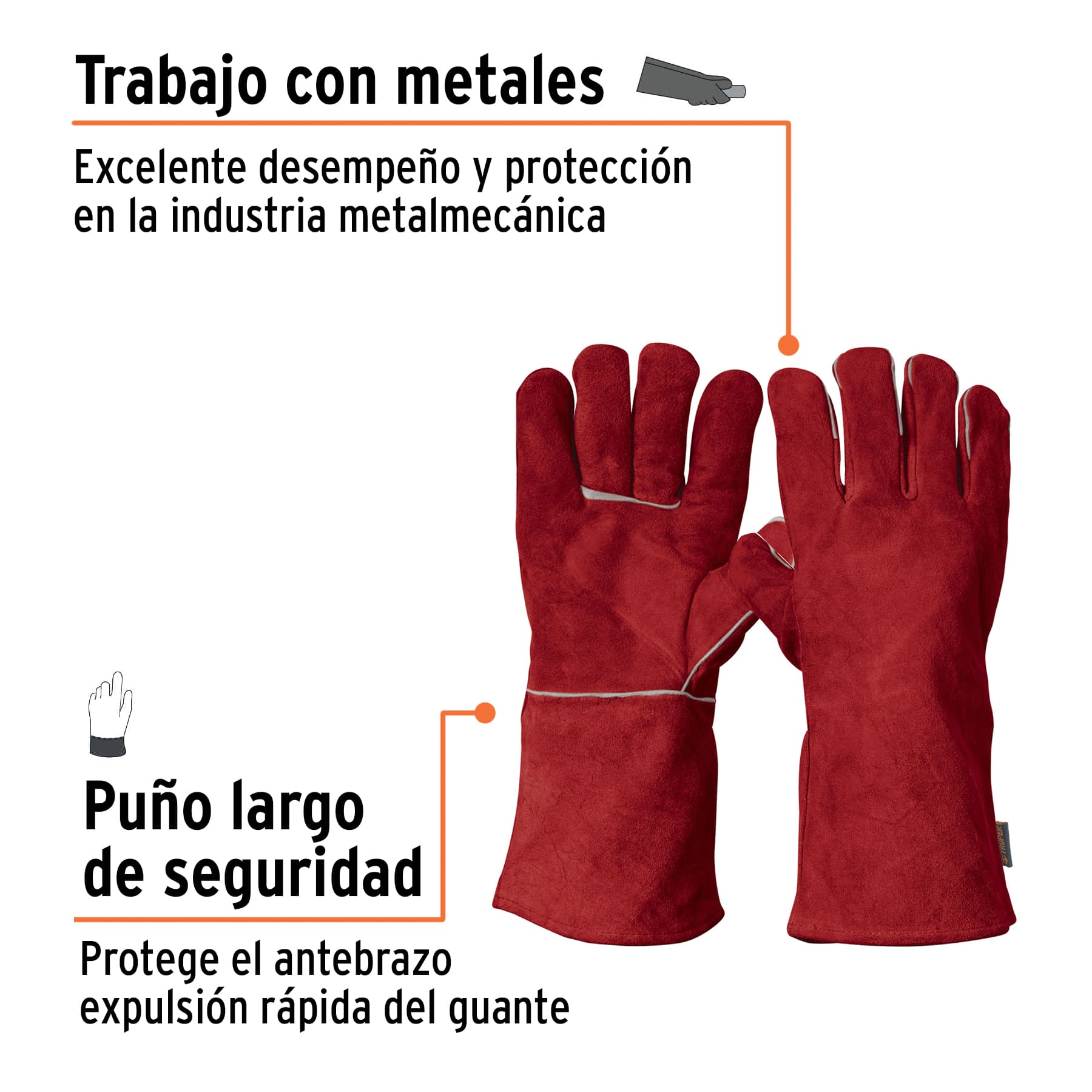 Guante rojo de carnaza para soldador