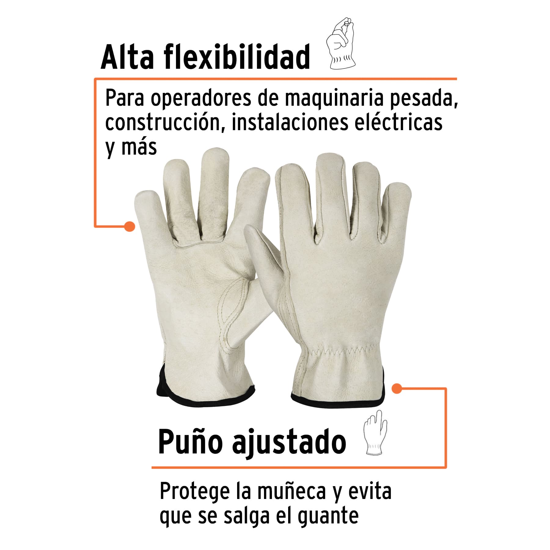 Guantes piel de cerdo con puño ajustado