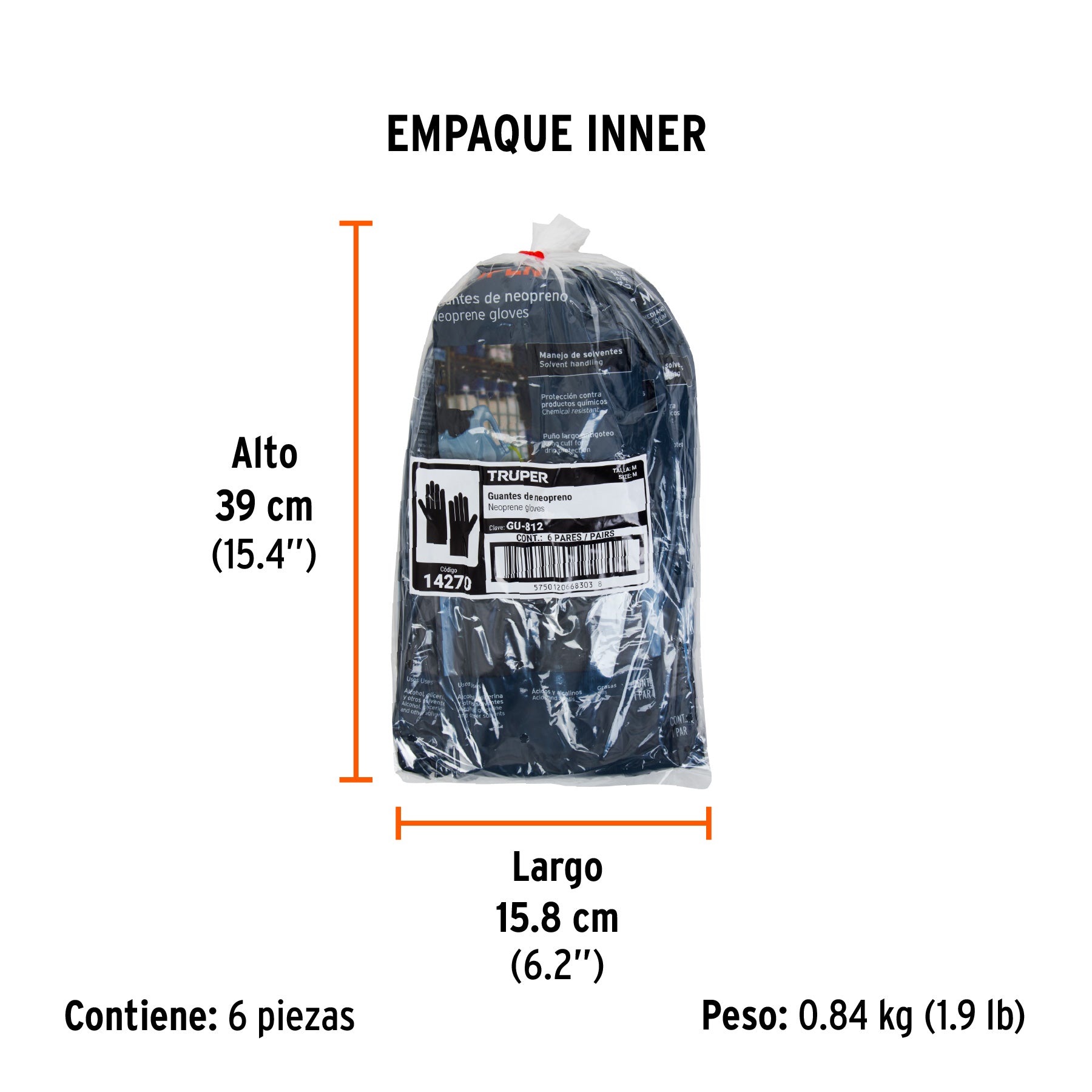 Guantes de neopreno para manejo de químicos, medianos