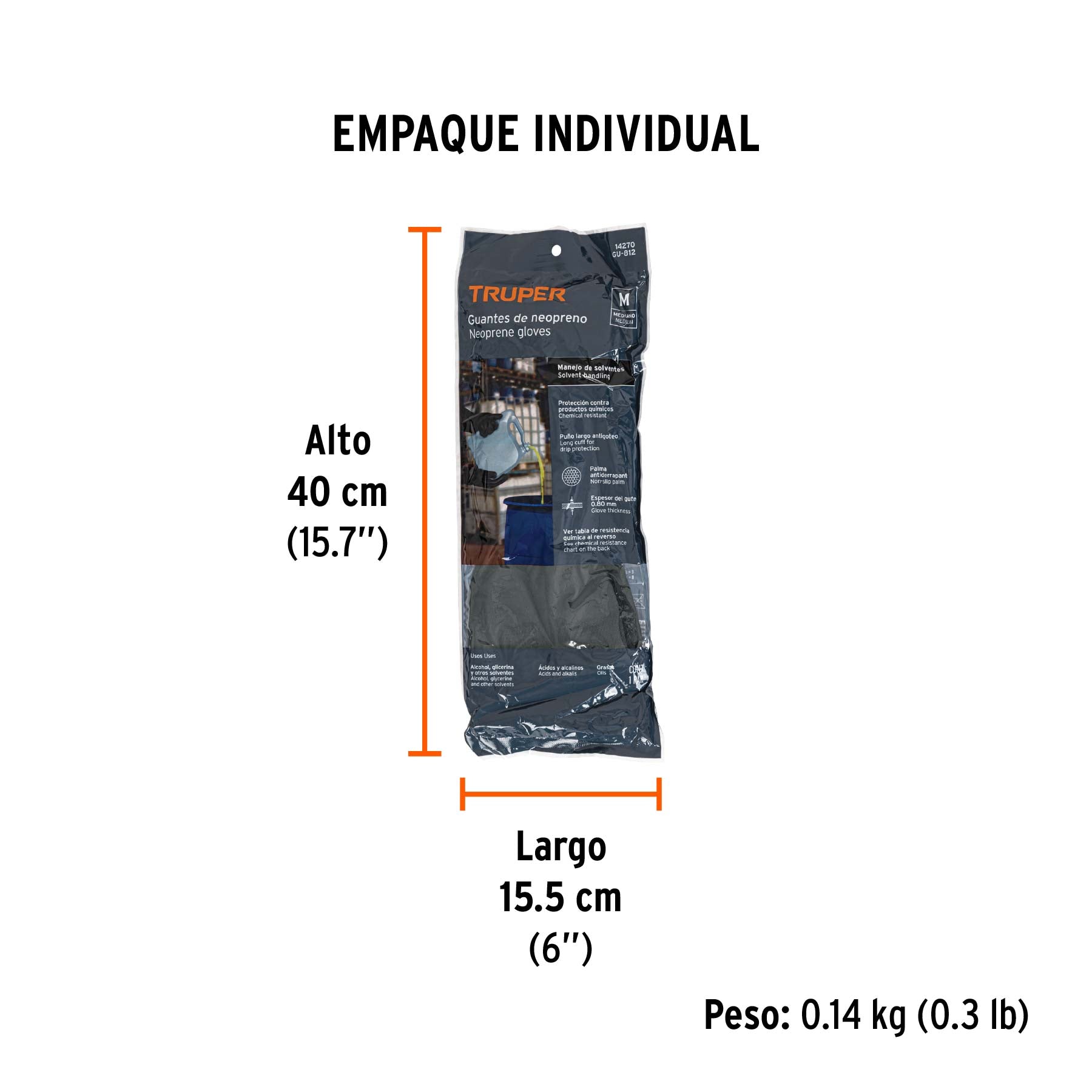 Guantes de neopreno para manejo de químicos, medianos