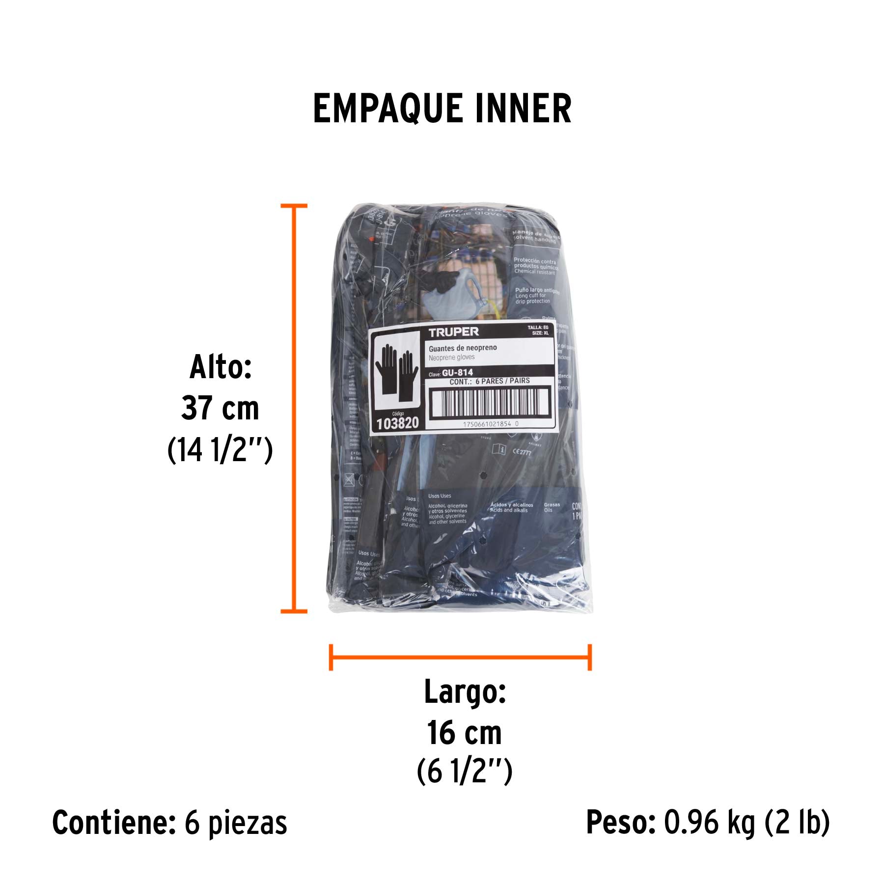 Guantes de neopreno p/manejo de químicos, XG, Truper
