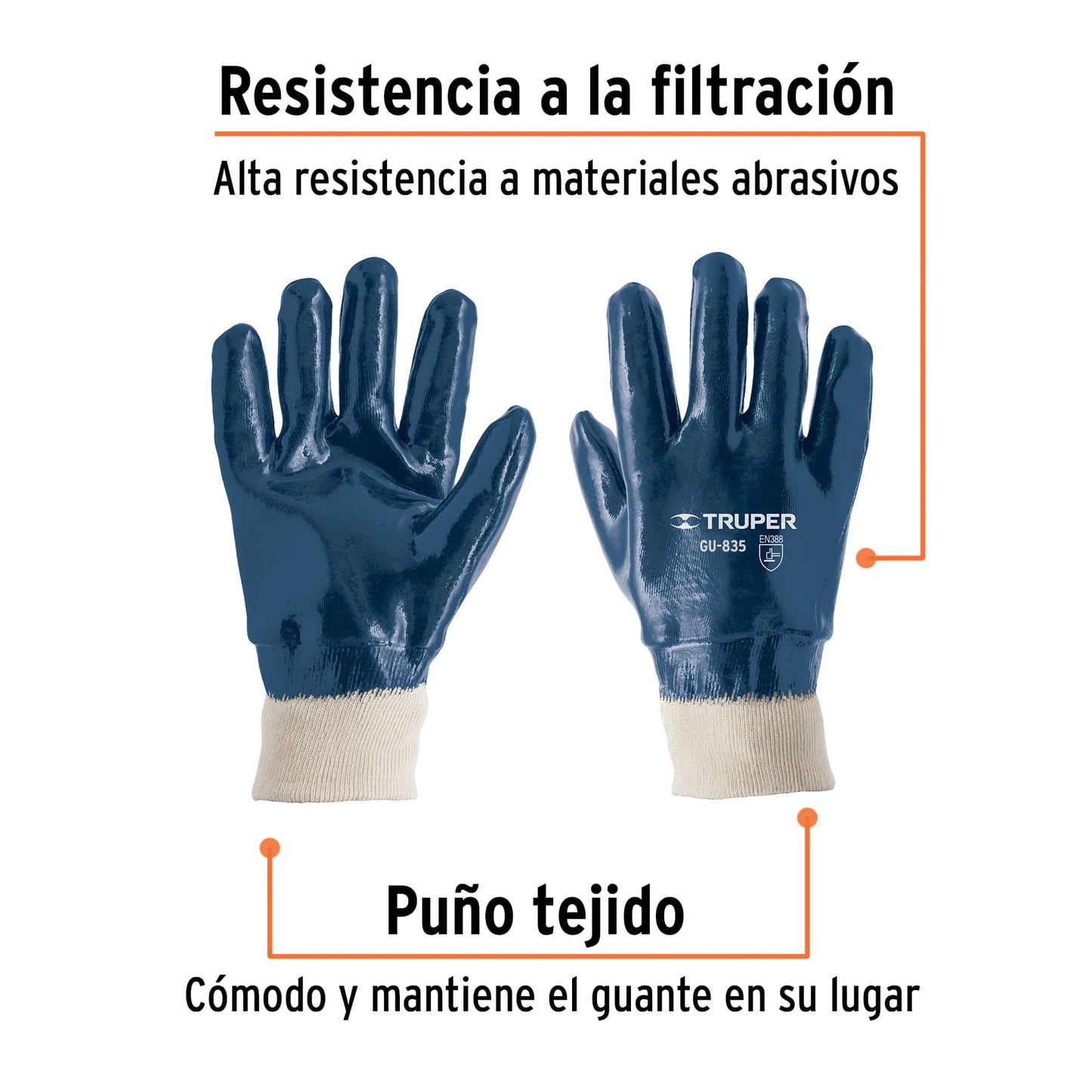 Guantes algodón recubierto con nitrilo, puño calcetín