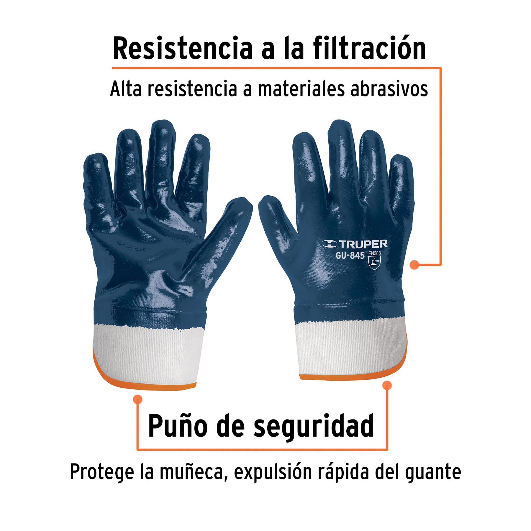Guantes algodón recubierto con nitrilo, puño seguridad