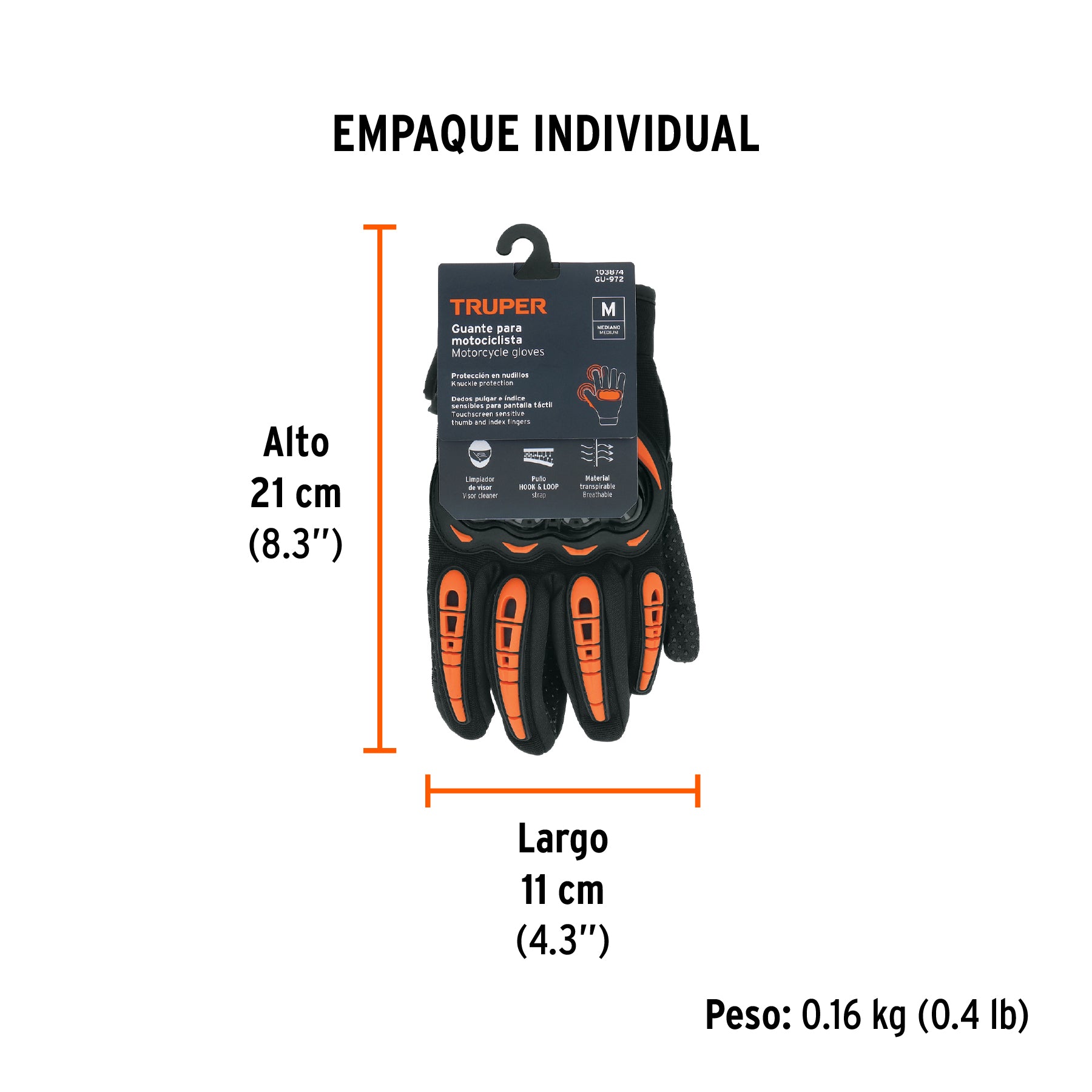 Guante con protección para motociclista, M, TRUPER
