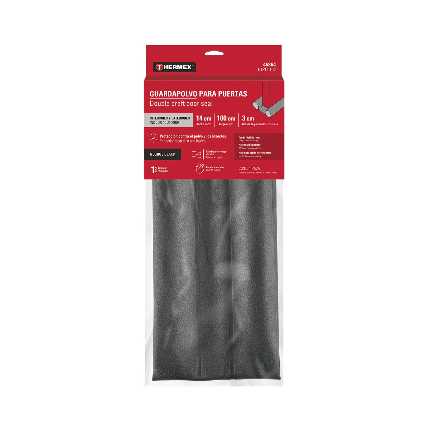 Guardapolvo con funda 100 cm, negro, Hermex