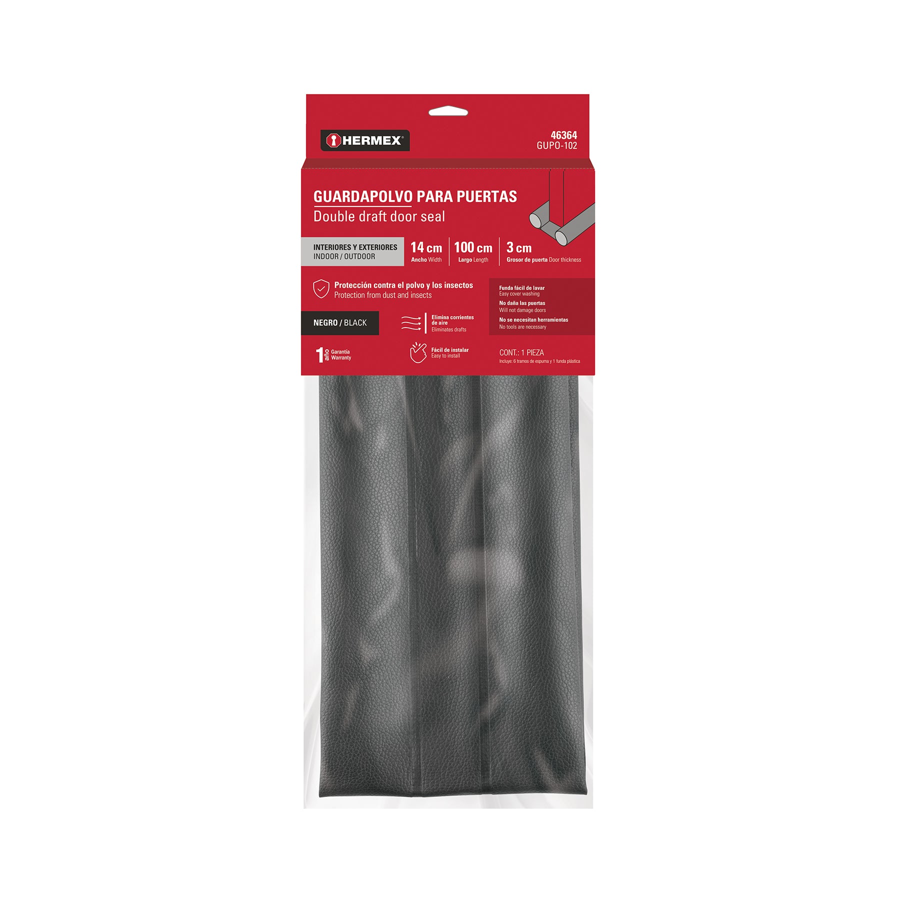 Guardapolvo con funda 100 cm, negro, Hermex