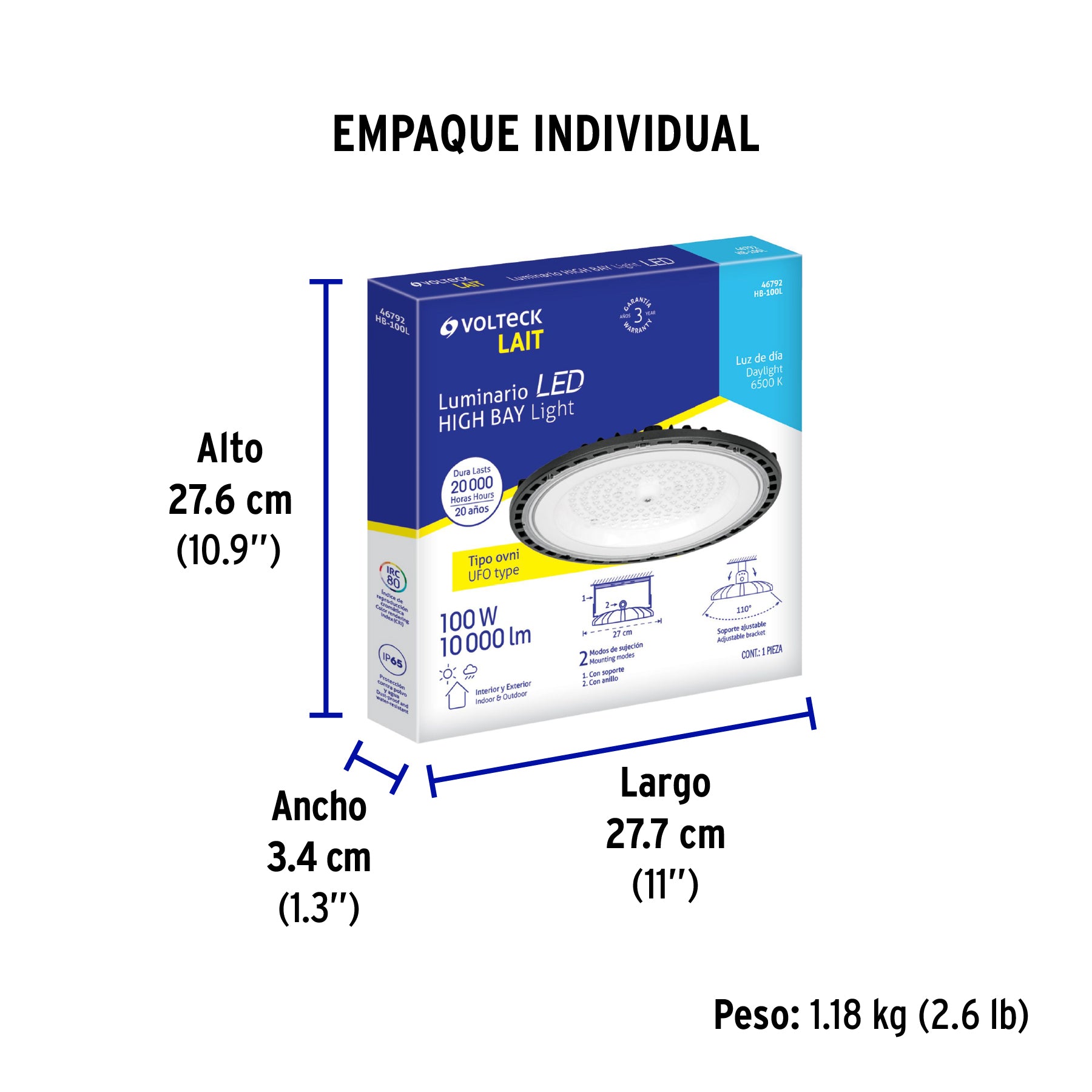 Luminario de LED 100 W High Bay, Volteck