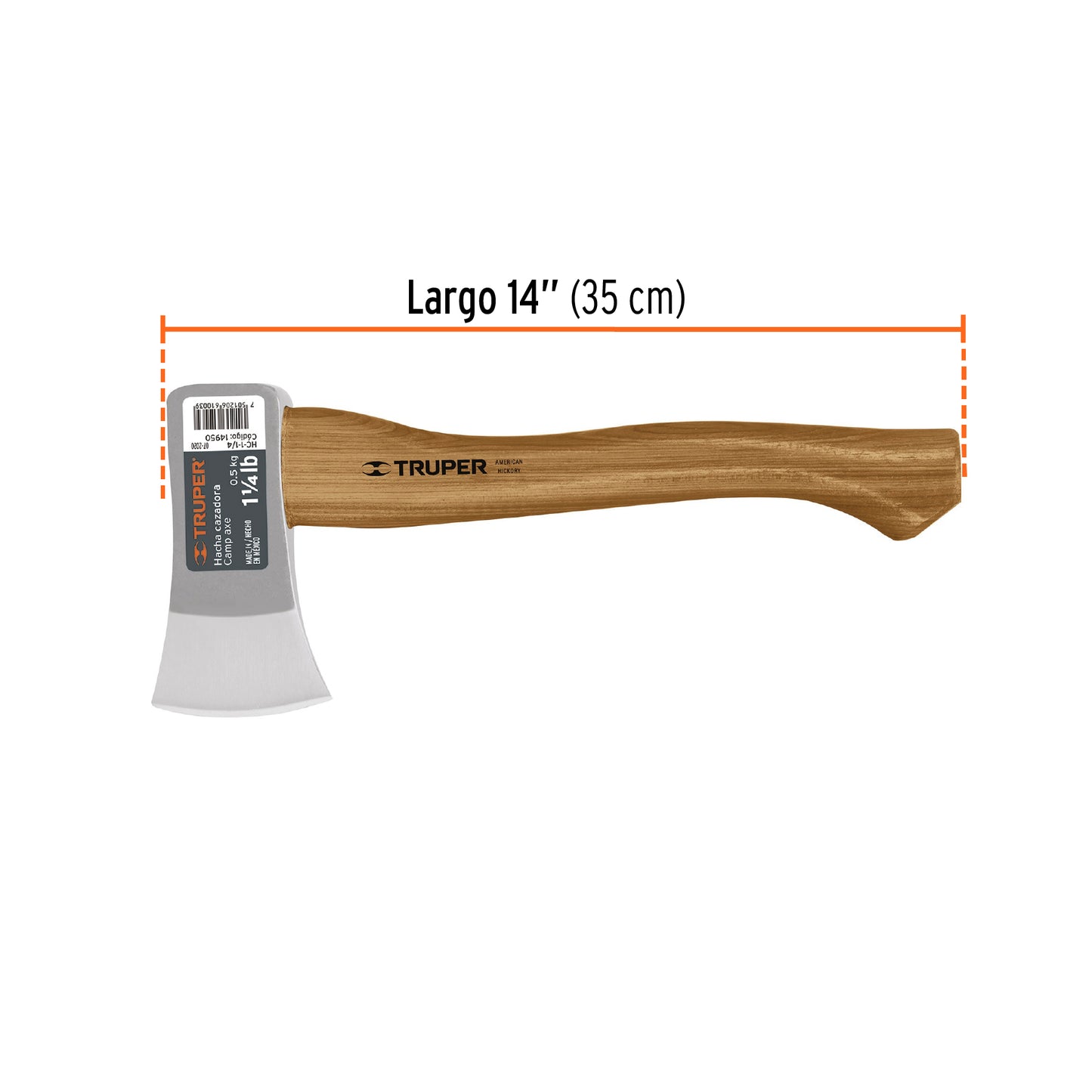 Hacha cazadora, 1-1/4 lb, mango Hickory 14"