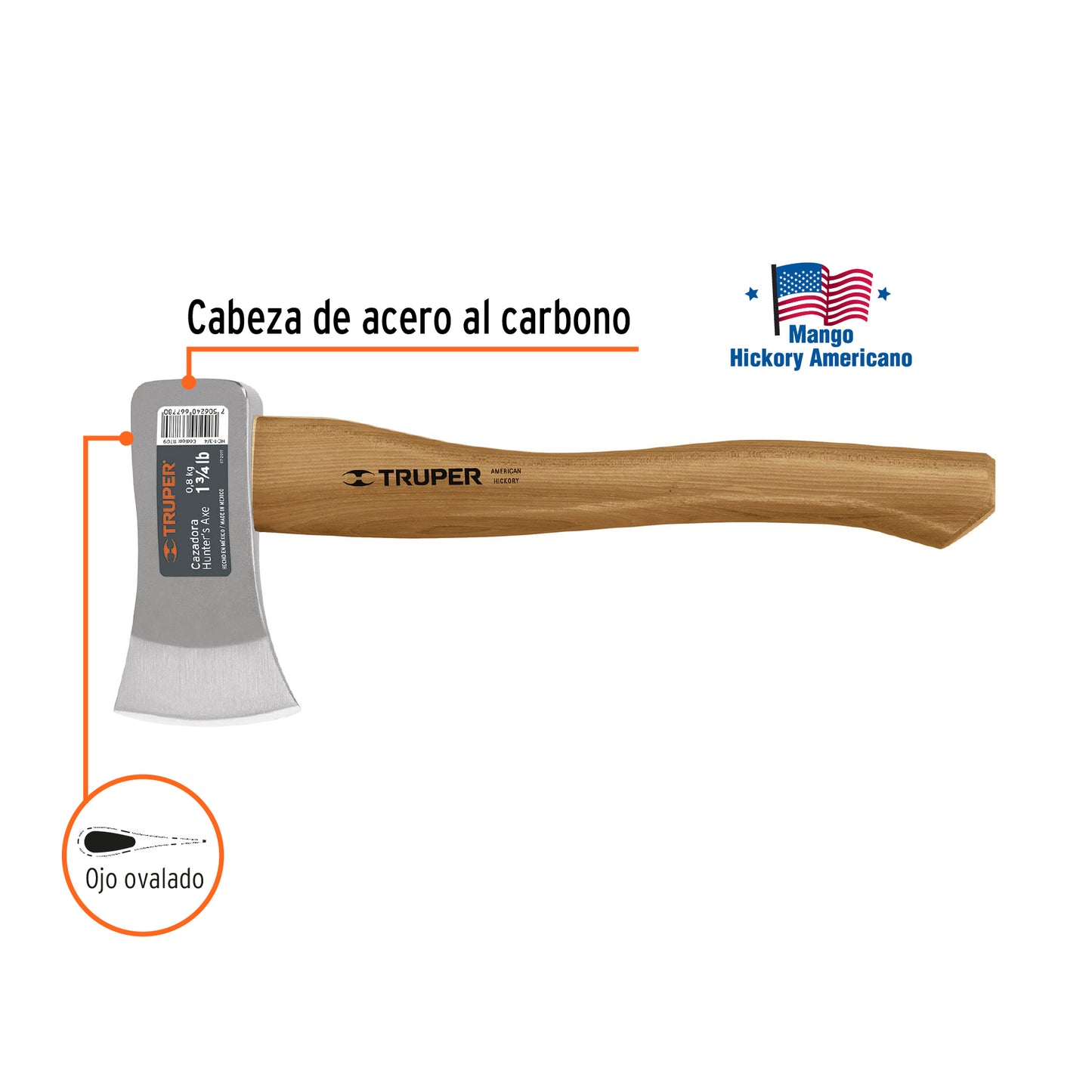 Hacha cazadora, 1-3/4 lb, mango de madera
