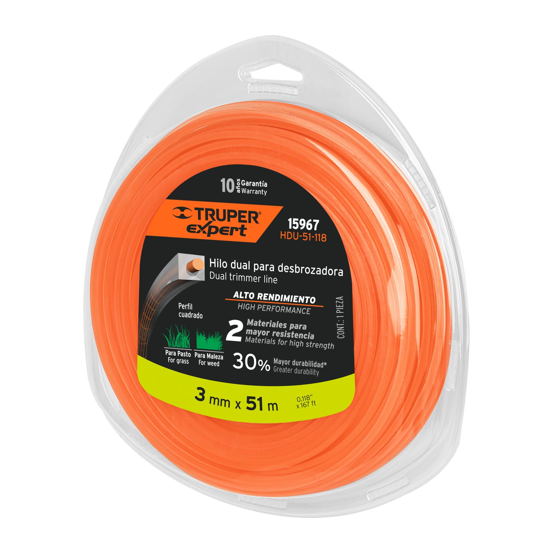 Hilo para desbrozadora dual, en blister, 51 m, 0.118"
