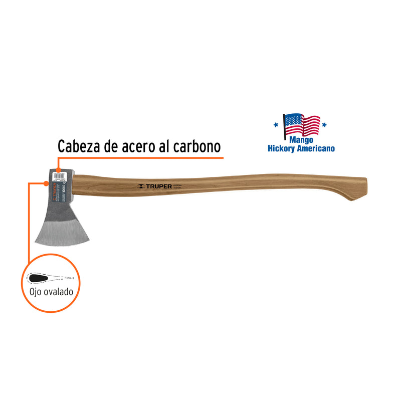 Hacha europea 1 kg, mango Hickory 28'
