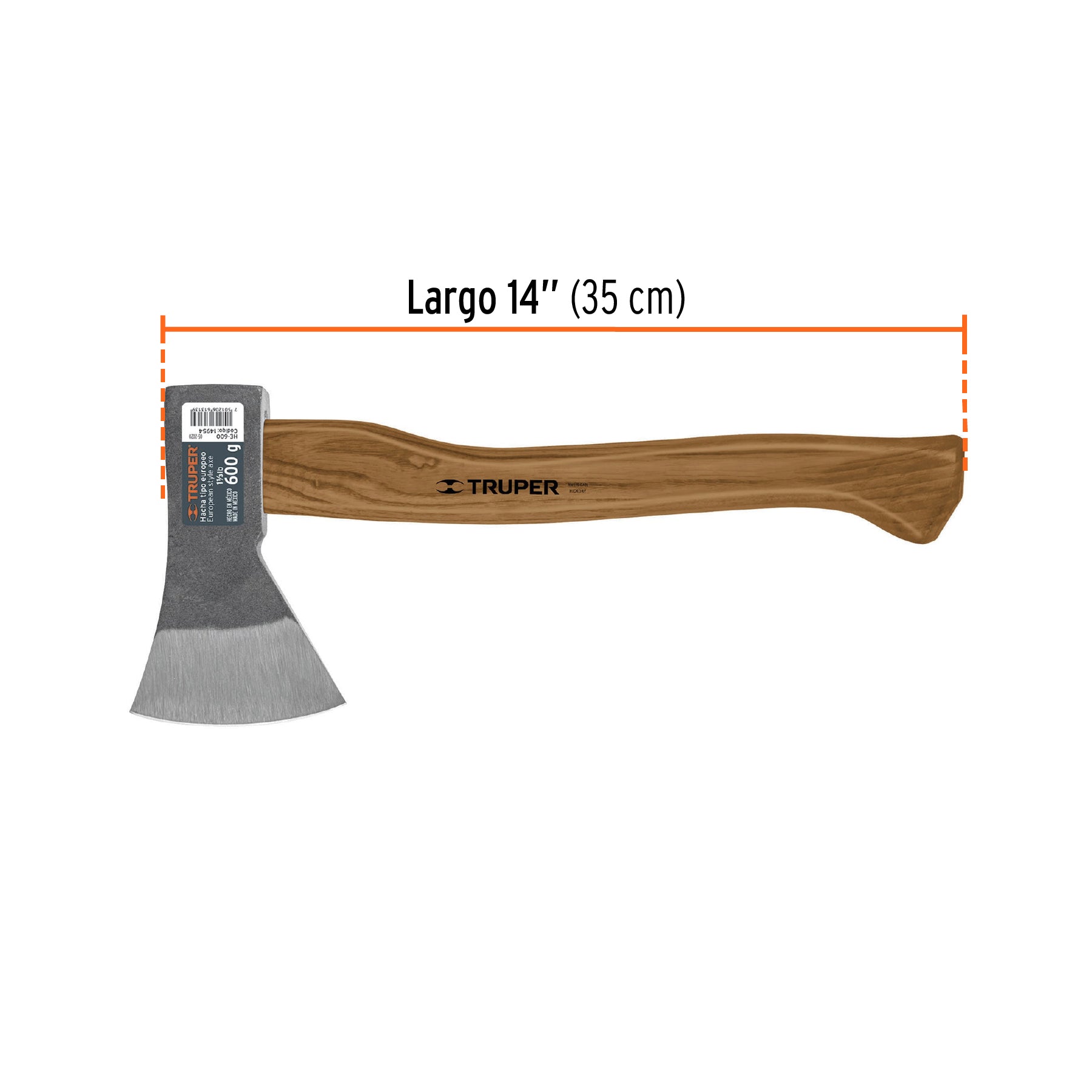 Hacha europea, 600 g, mango Hickory 14"