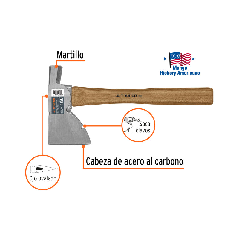 Hacha Doméstica, 1-1/2 lb, mango Hickory 14"