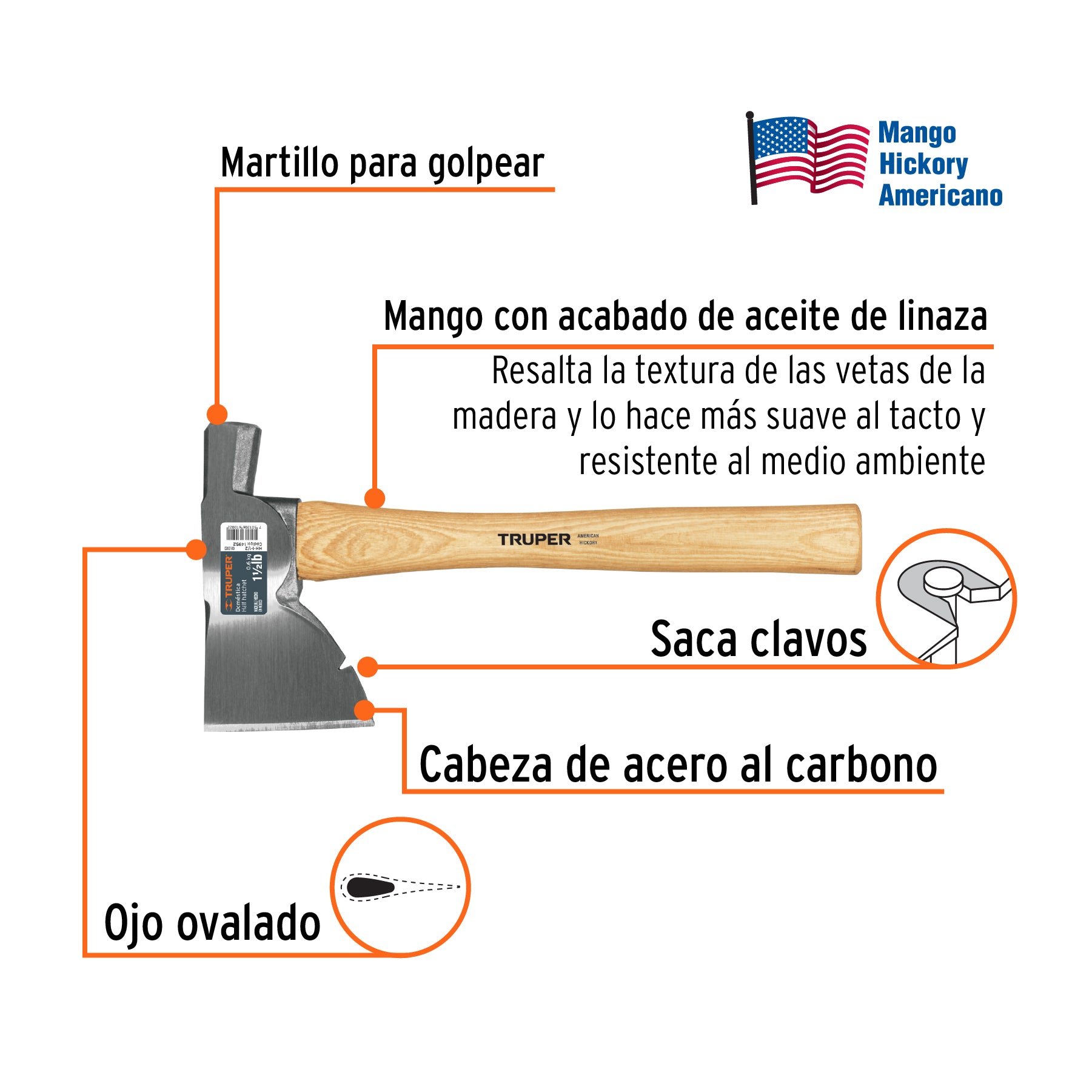 Hacha Doméstica, 1-1/2 lb, mango Hickory 14"