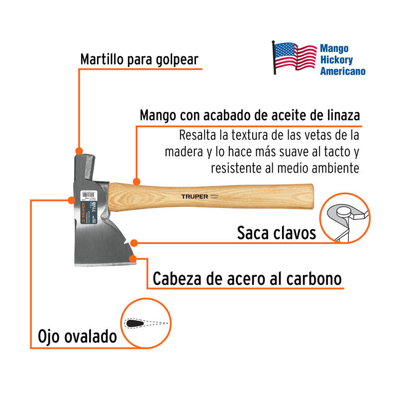 Hacha Doméstica, 1-1/2 lb, mango Hickory 14"