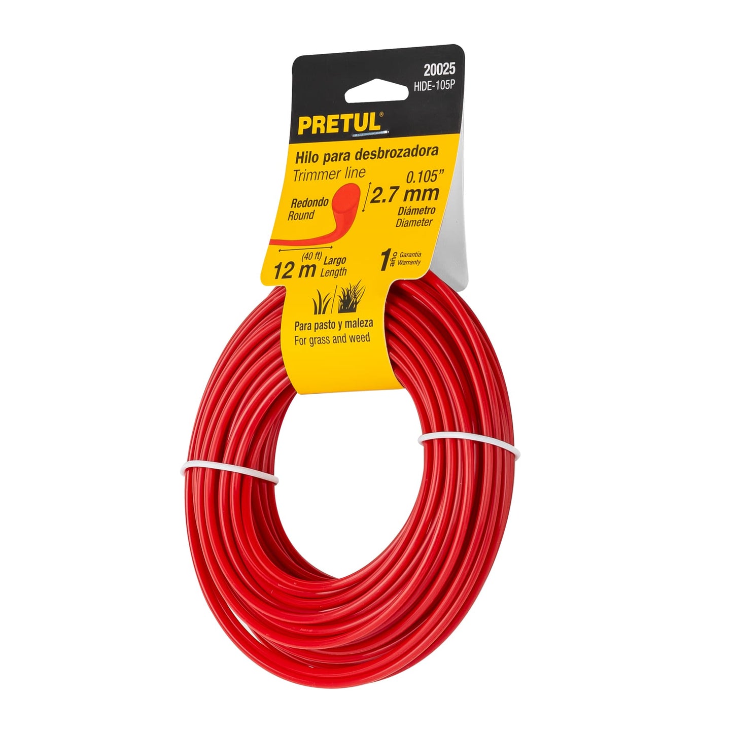 Hilo redondo para desbrozadora, 12 m, 2.7 mm, Pretul